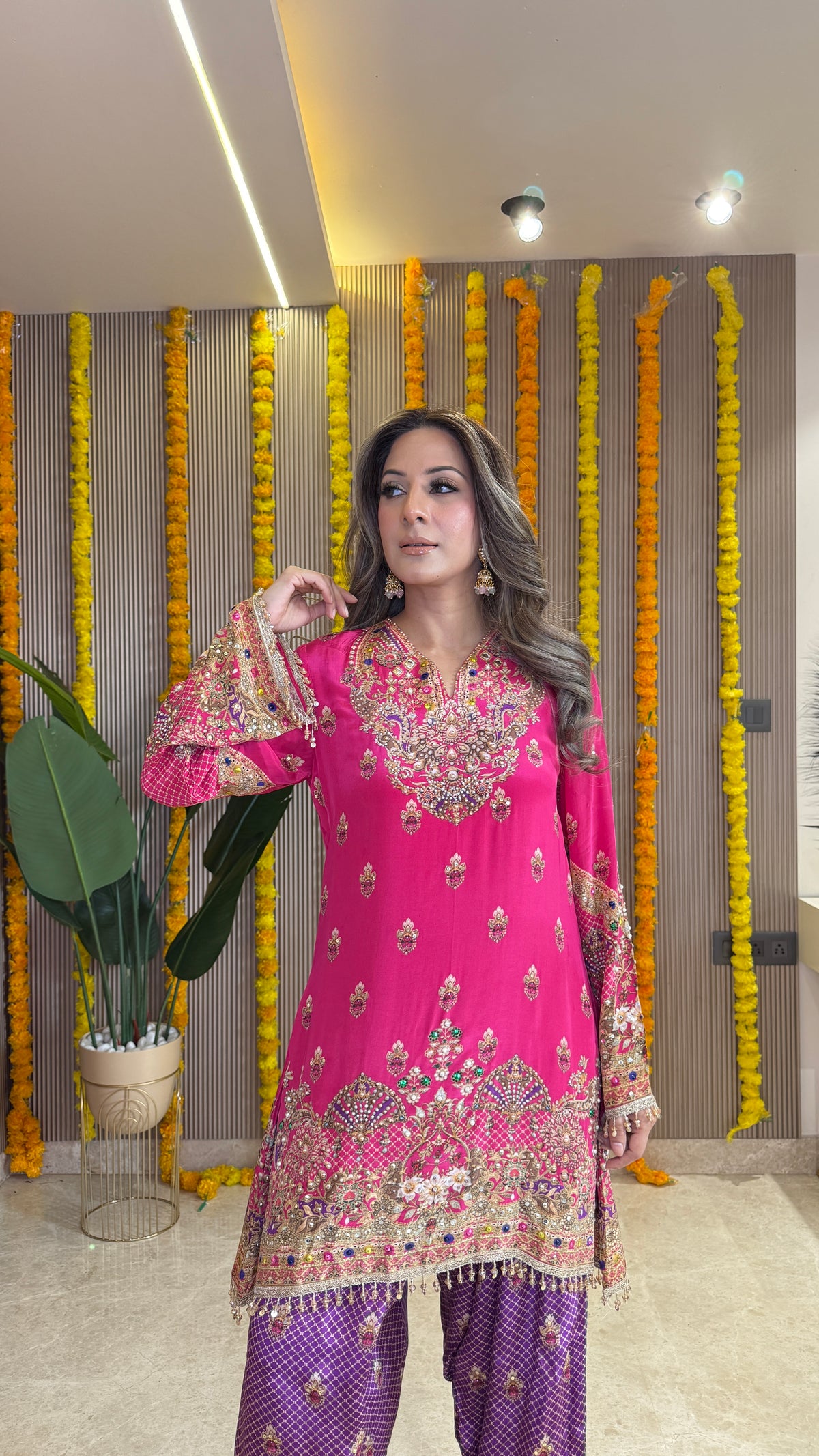 Rah Fuchsia Kurta with Purple Farshi Salwar & Dupatta