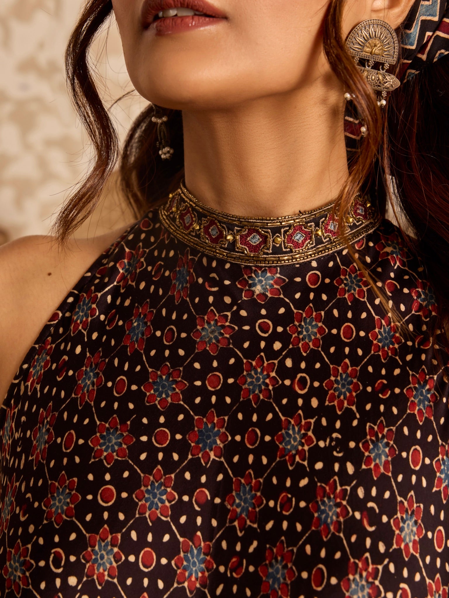 Ajrakh Halter neck tunic with sharara pants
