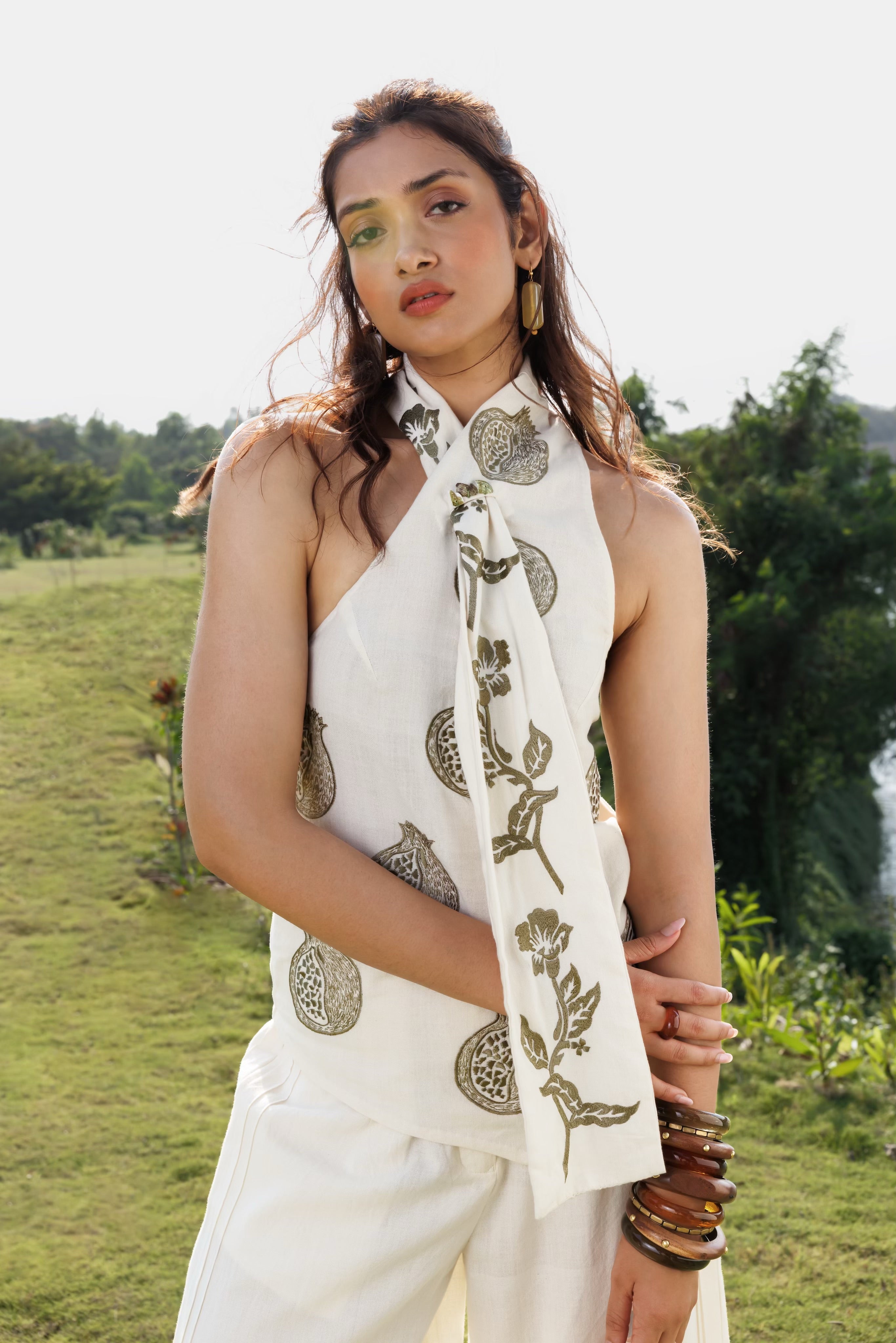 Embroidered scandavian scarf Top