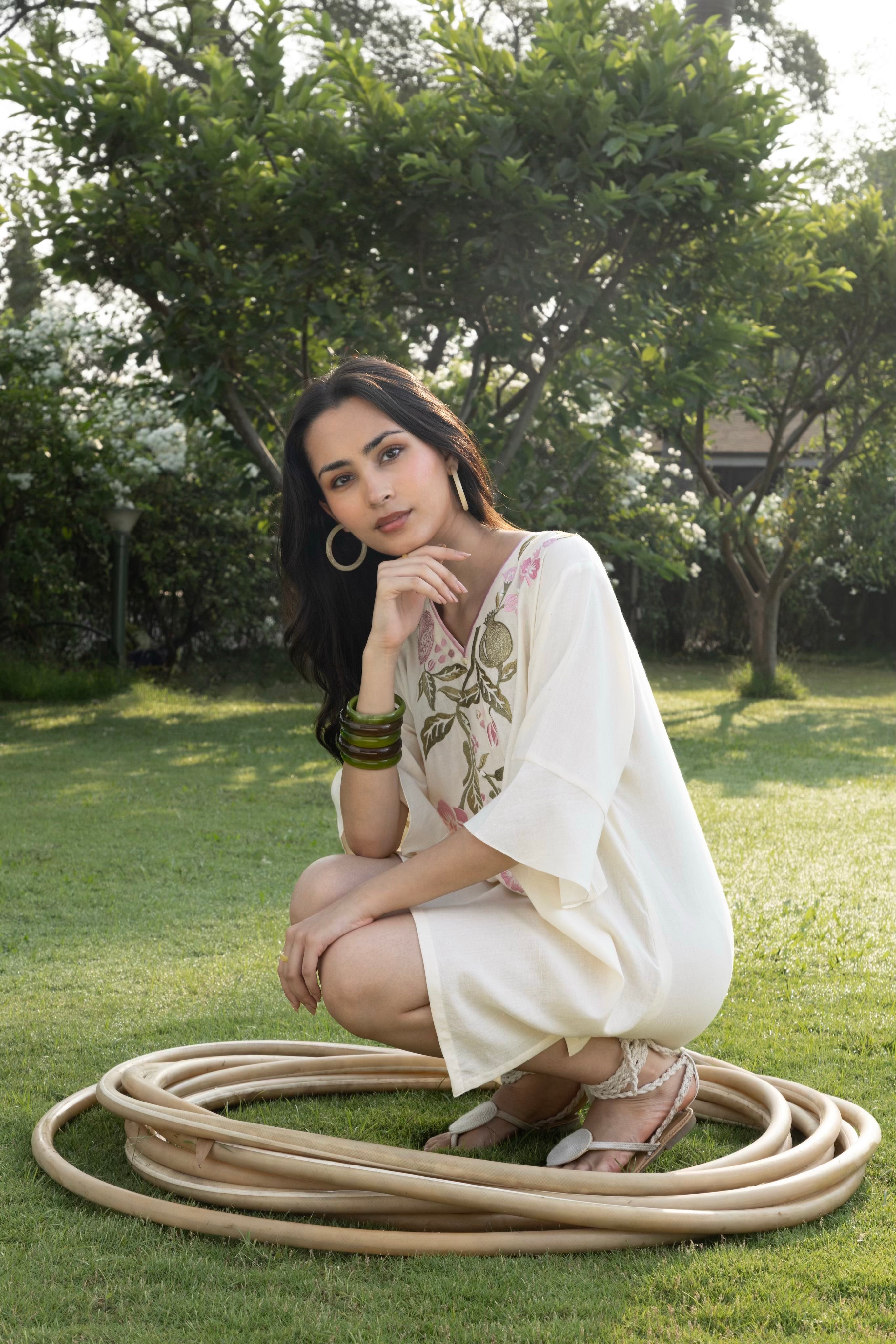 Pomegranate Embroidered Short Kaftan Dress