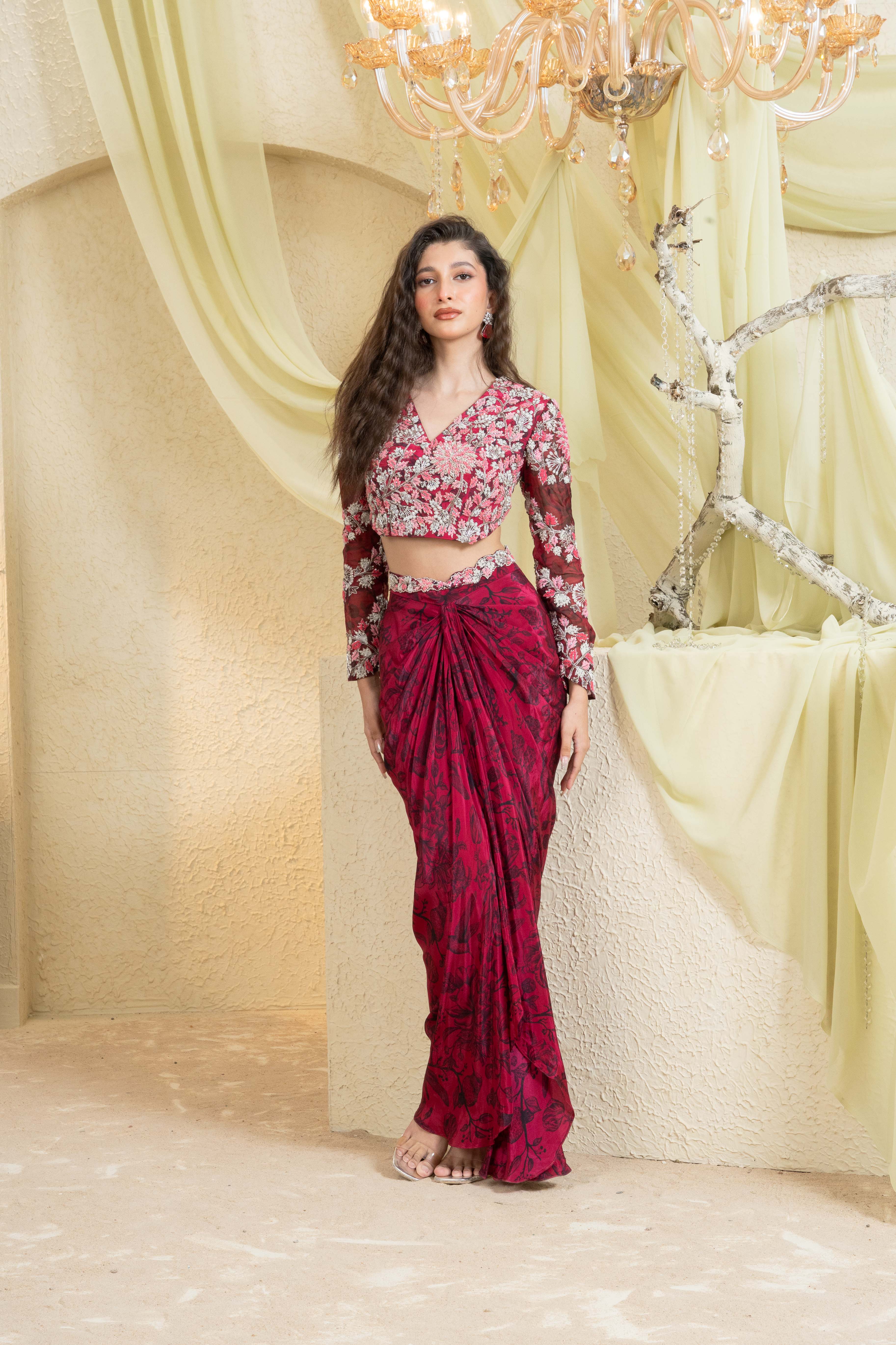 Shadow Rose Hand-Embroidered Jacket Set