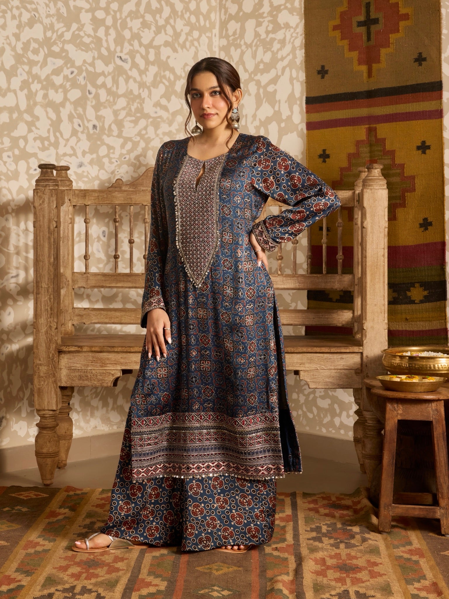 Ajrakh Long Kurta Palazzo Pant Set