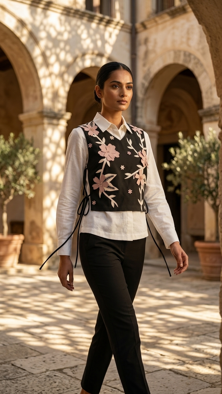 Iva short cape, shirt and straight pants