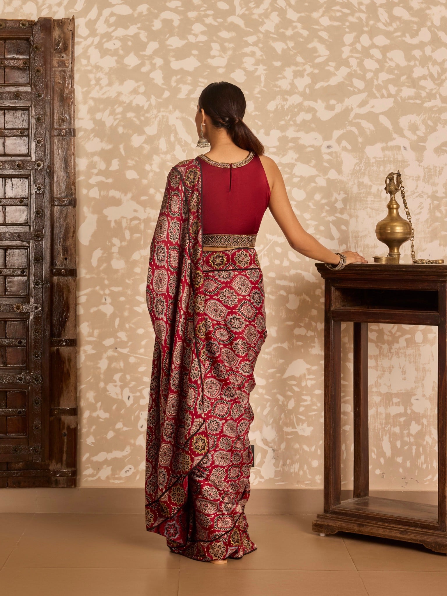 Ajrakh Halter neck blouse with saree
