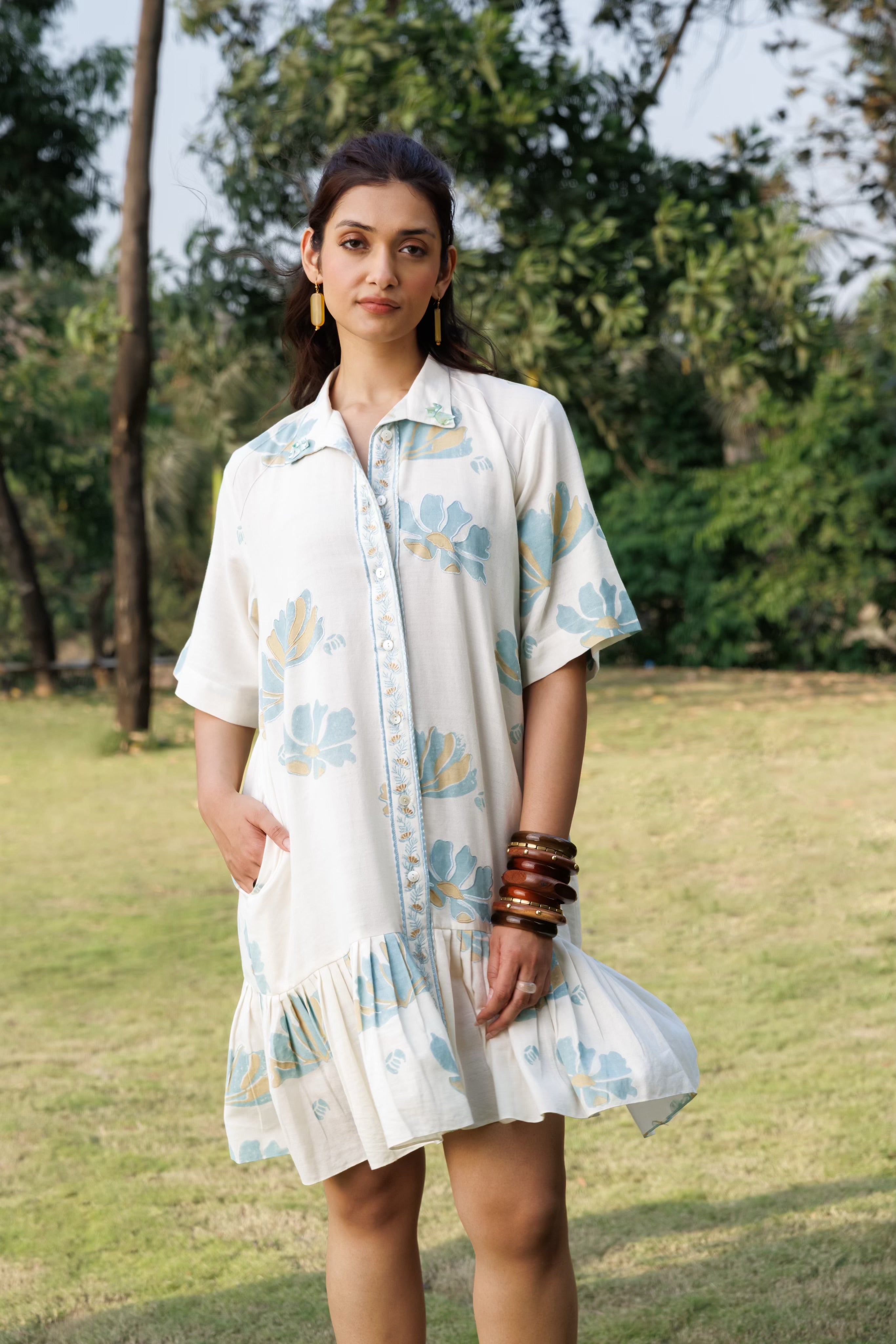 Button Down Pleated Shirt Dress