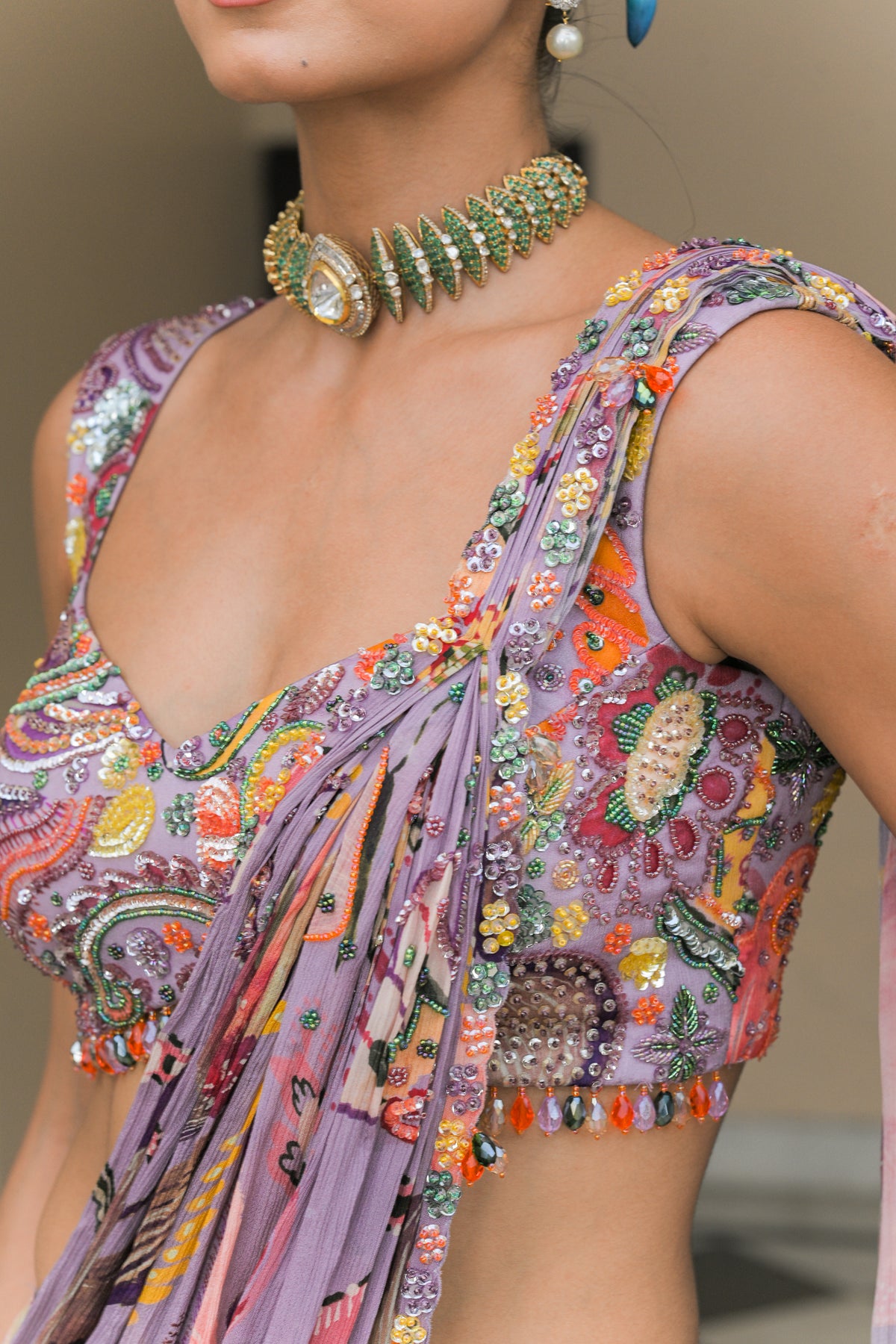 Violet Prestitched Highlight Saree with Highlight Blouse