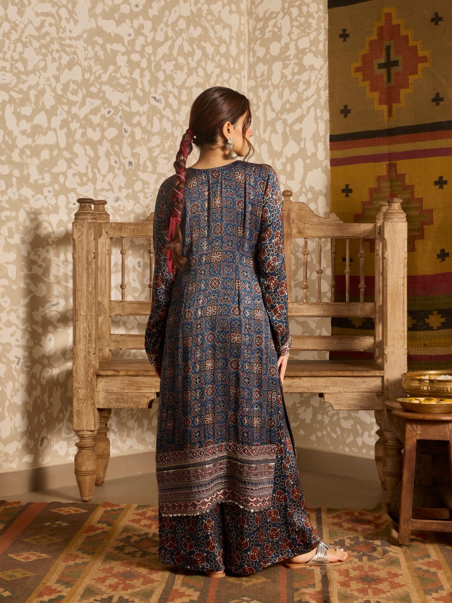 Ajrakh Long Kurta Palazzo Pant Set