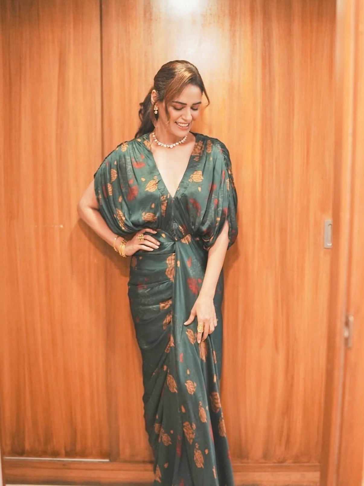 Mona Singh in Panna Kaftan Gown
