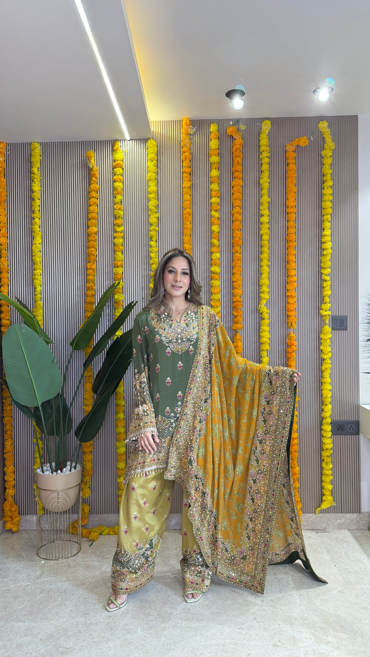 Rah Green Kurta with Yellow Farshi Salwar & Dupatta