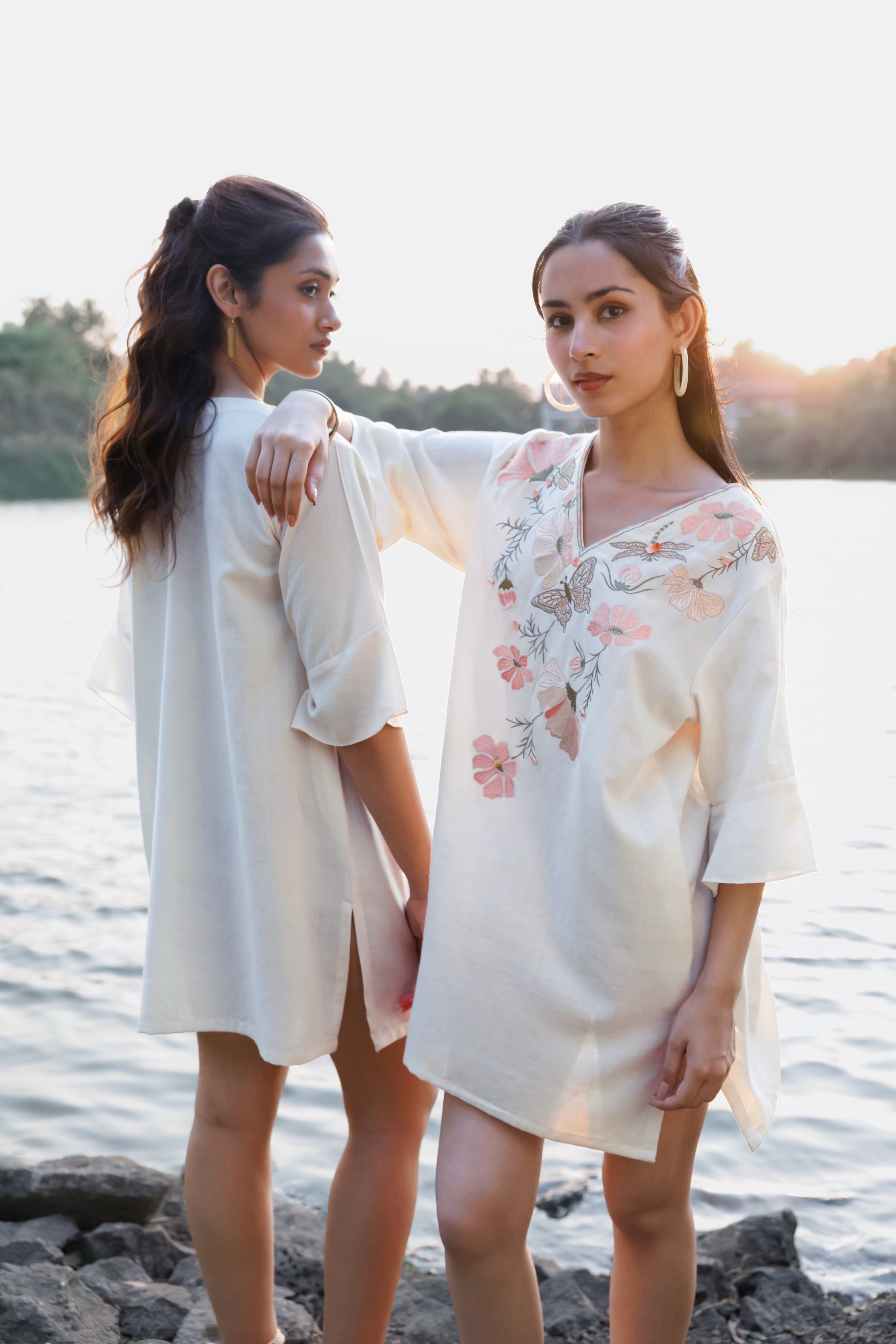 Floral Embroidered Short Kaftan Dress