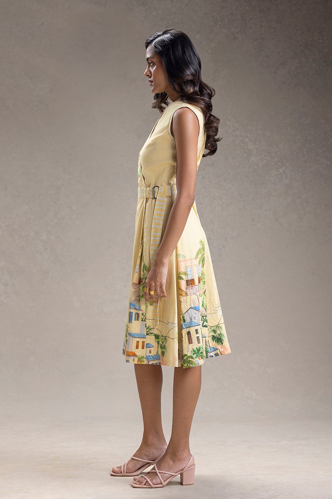 REVIERA BUTTER YELLOW PRINTED OVERLAP A-LINE DRESS
