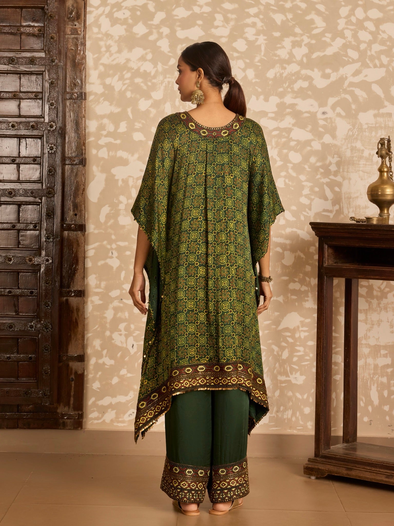Ajrakh Green Kaftan with Pants