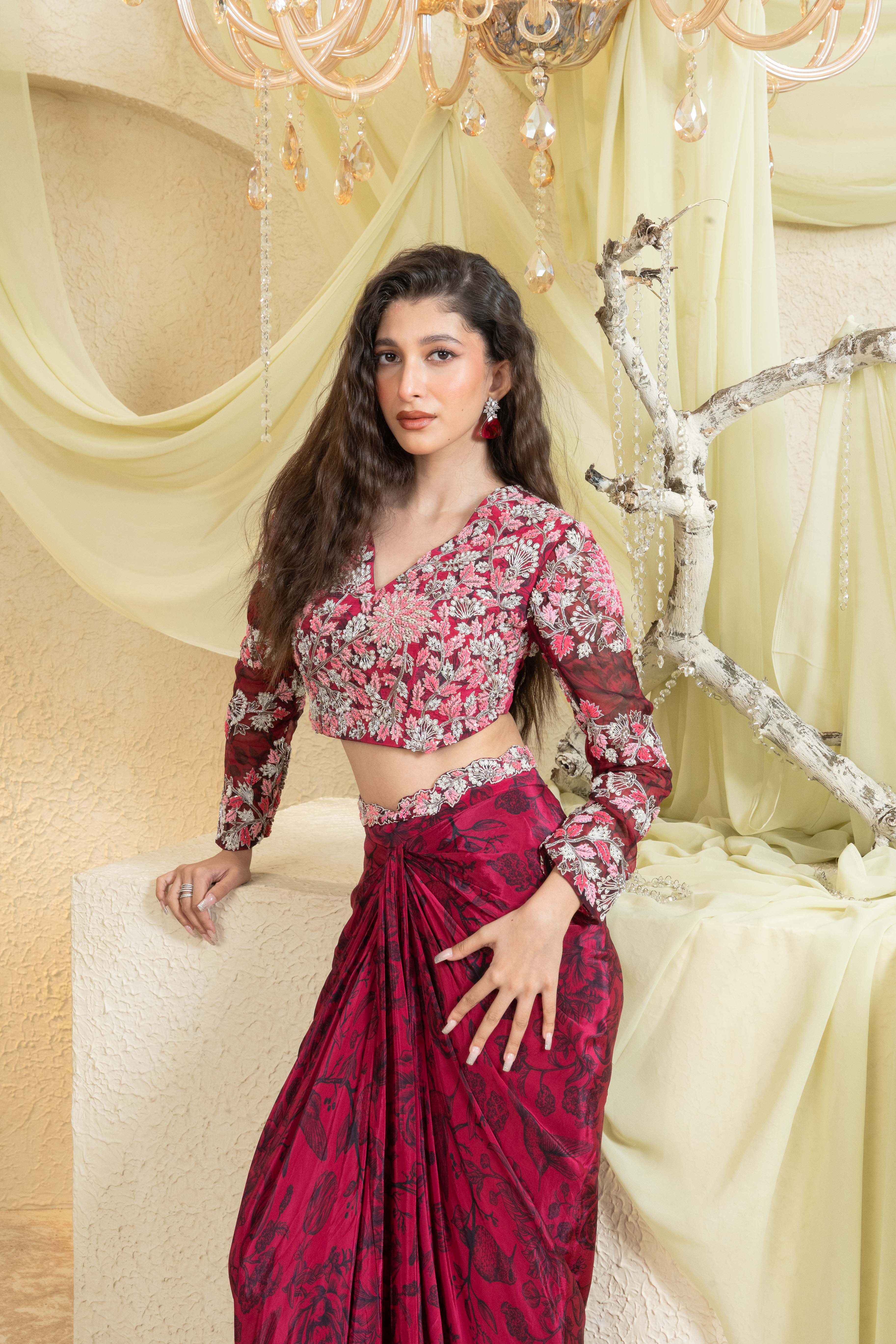 Shadow Rose Hand-Embroidered Jacket Set