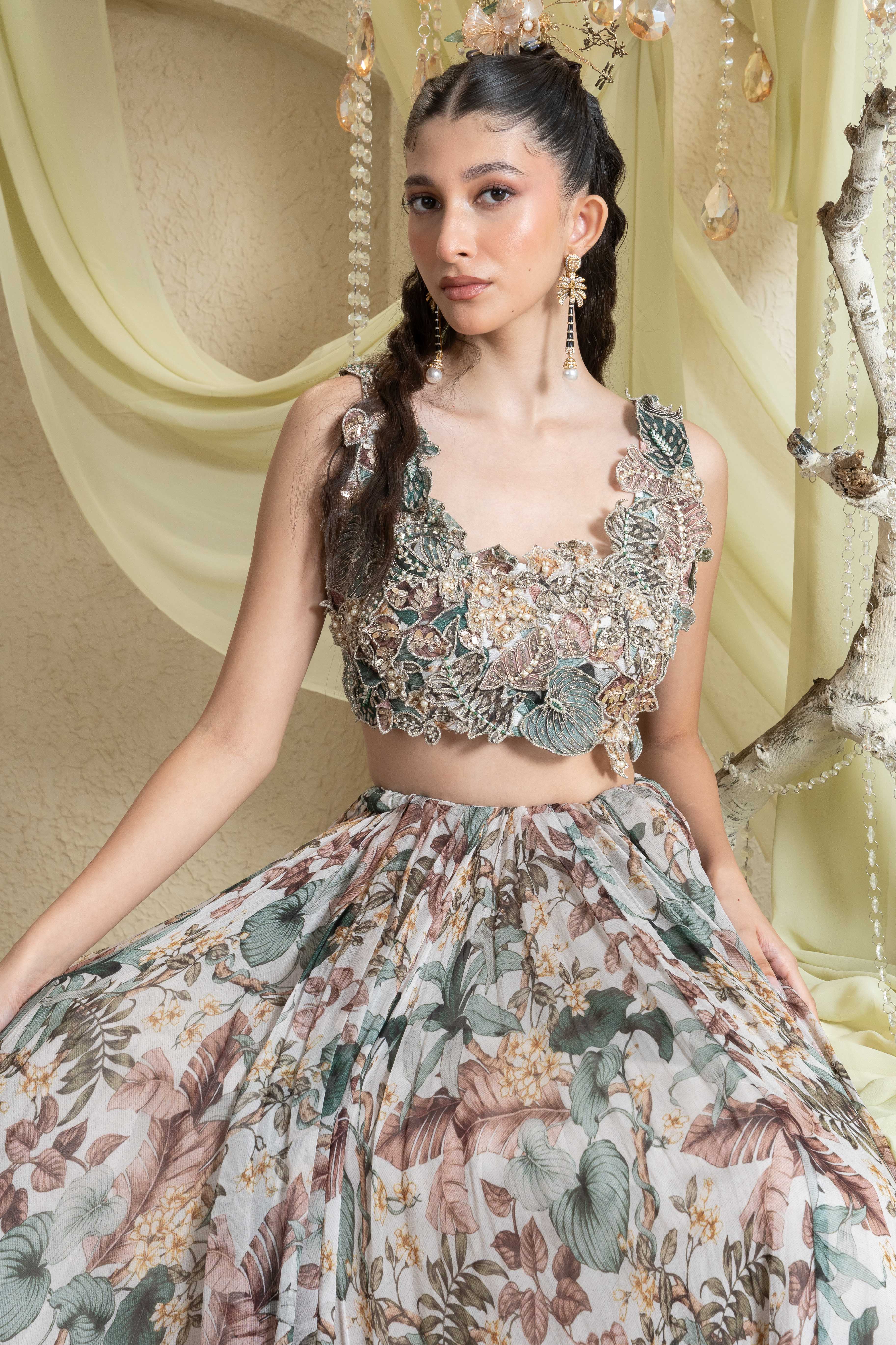 Muted Garden Hand Embroidered Lehenga Set