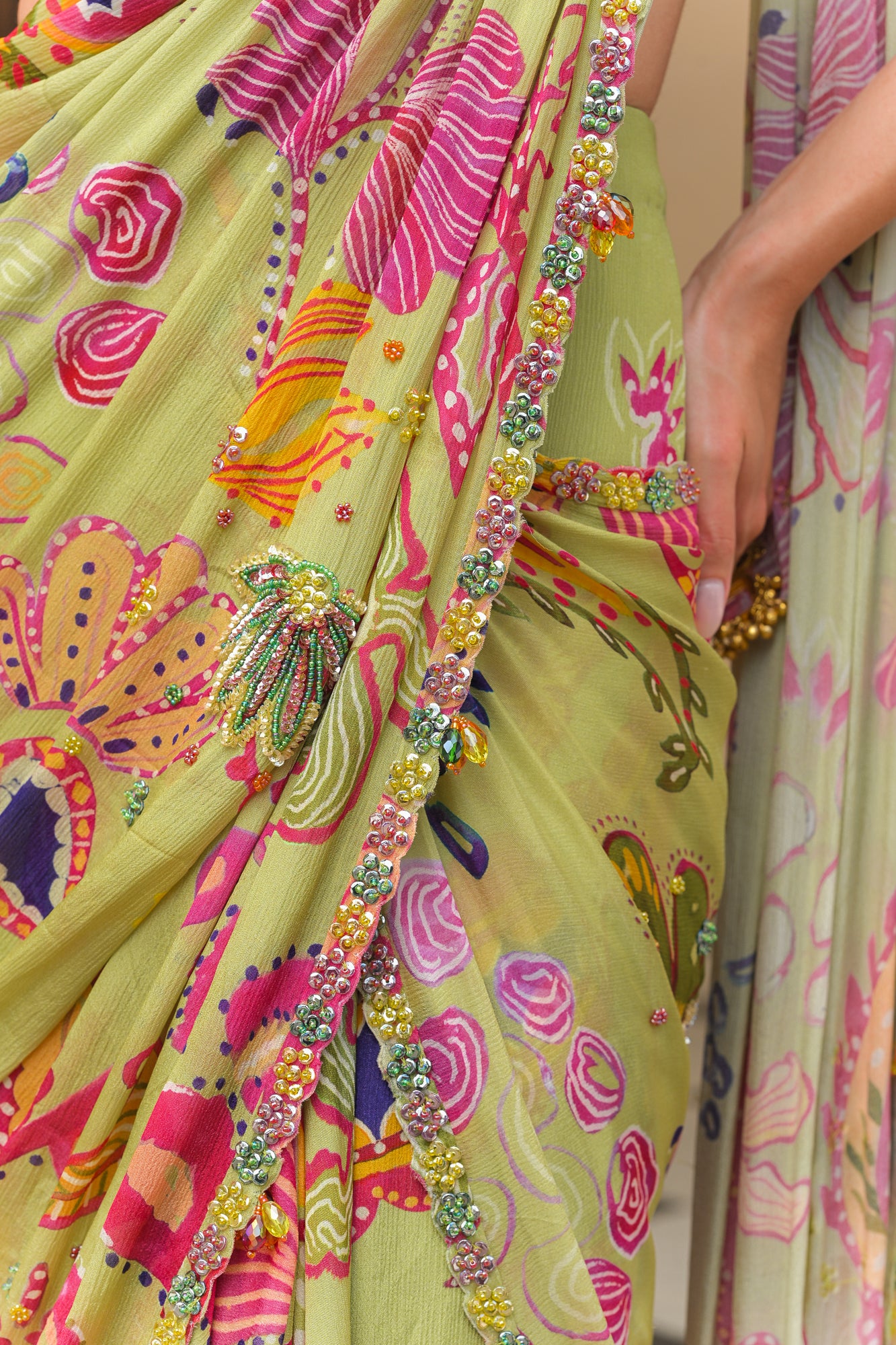 Olive Bloom Prestitched Highlight Saree with Highlight Blouse