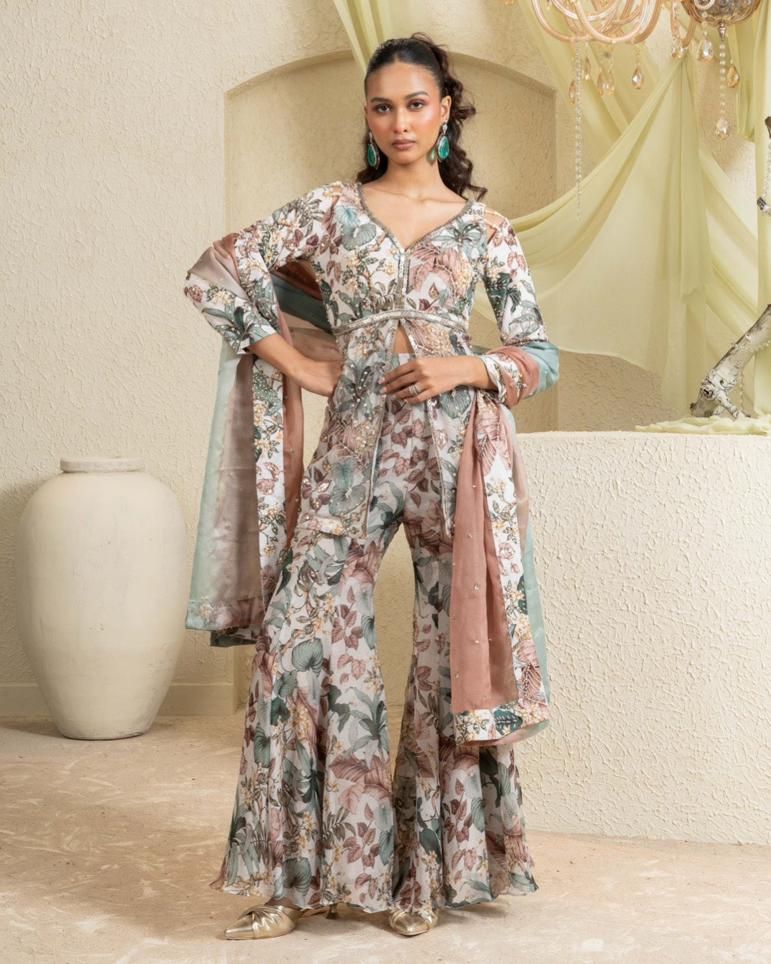 Muted Garden Hand Embroidered Sharara Set