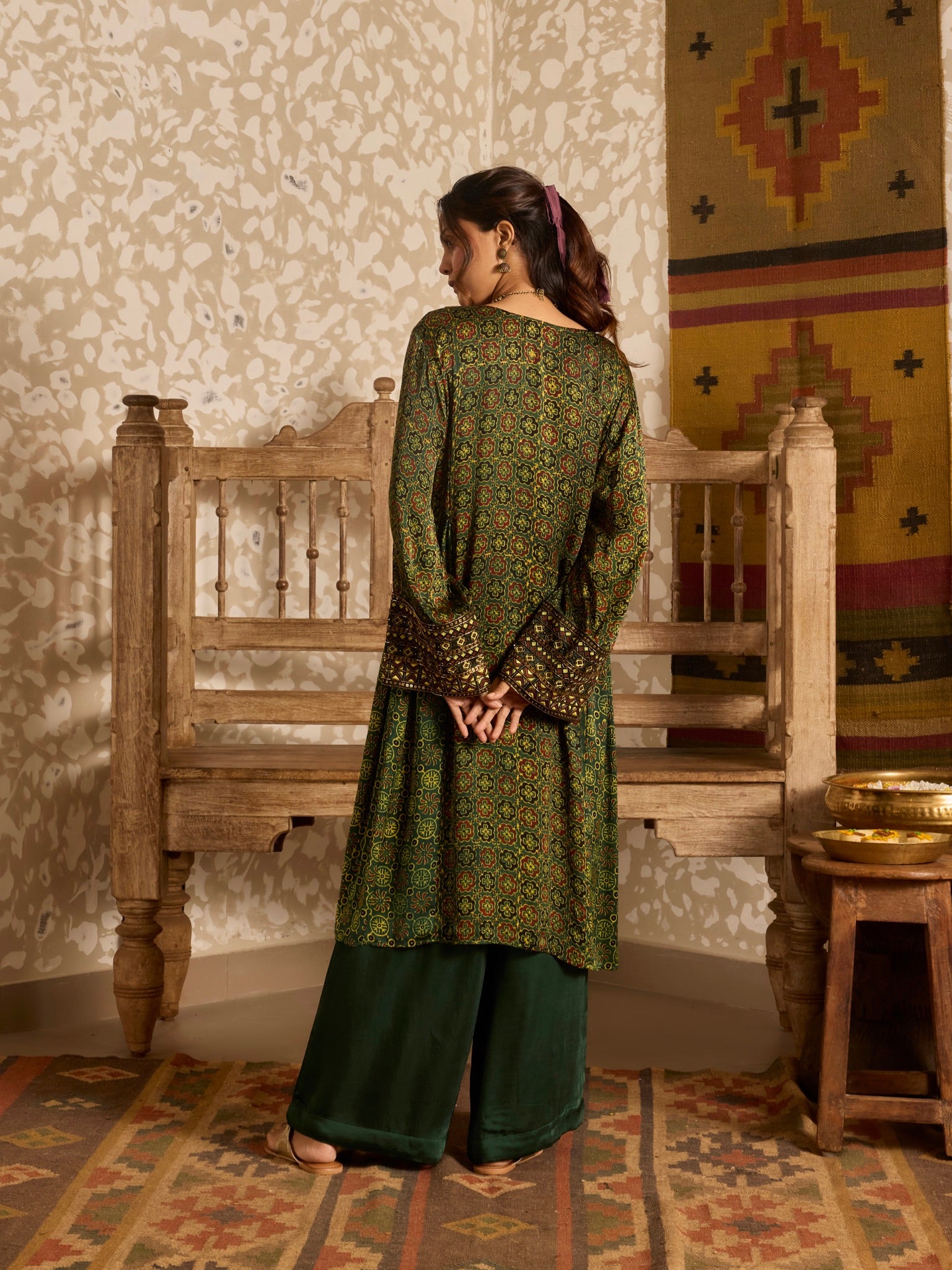 Ajrakh Long Kurta Wide Leg Pants Set