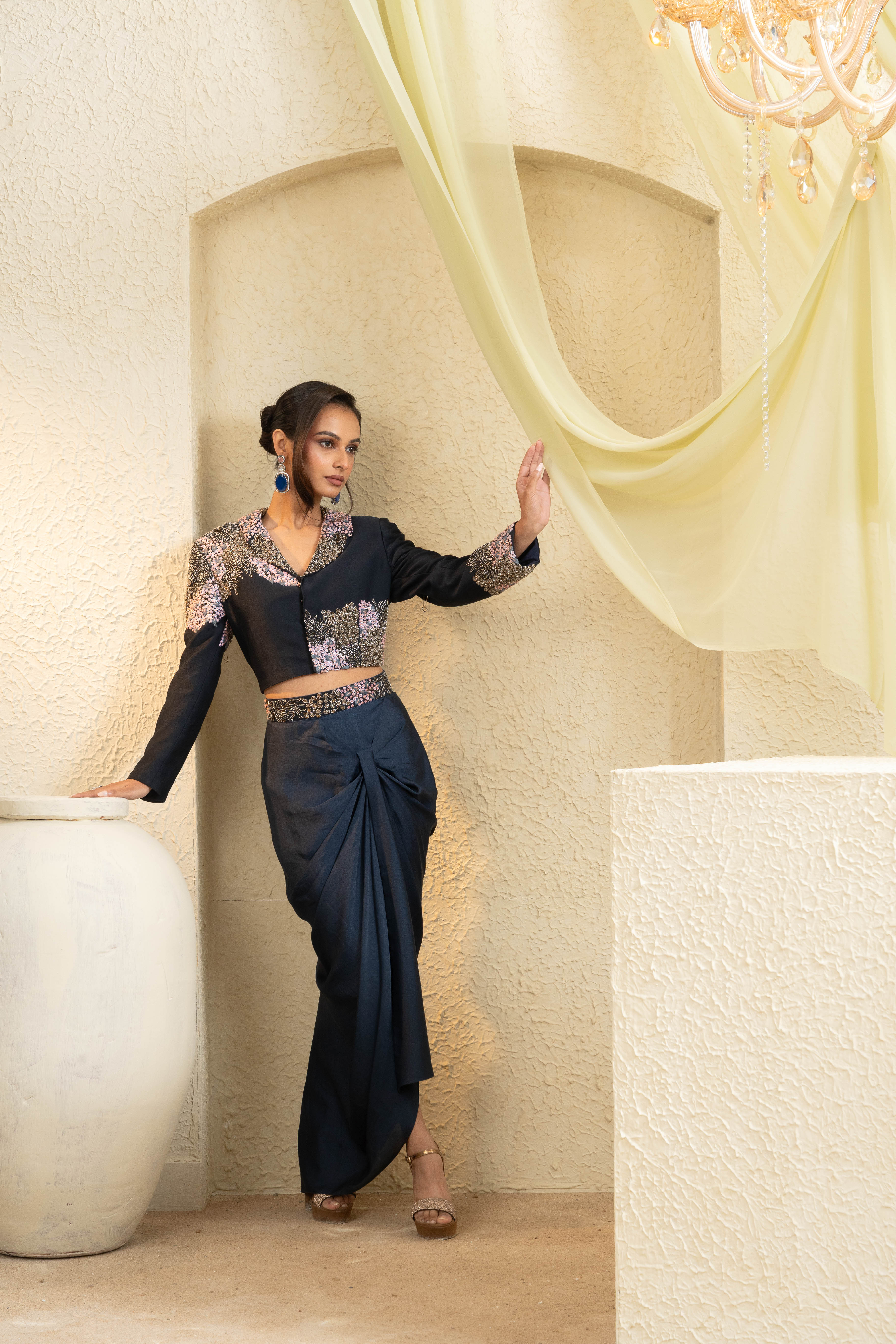 Midnight Hand-Embroidered Jacket Set