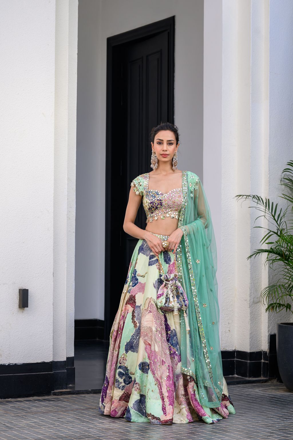 Eden Lehenga Paidawn with Blouse and Hand Embroidered Mirror Dupatta