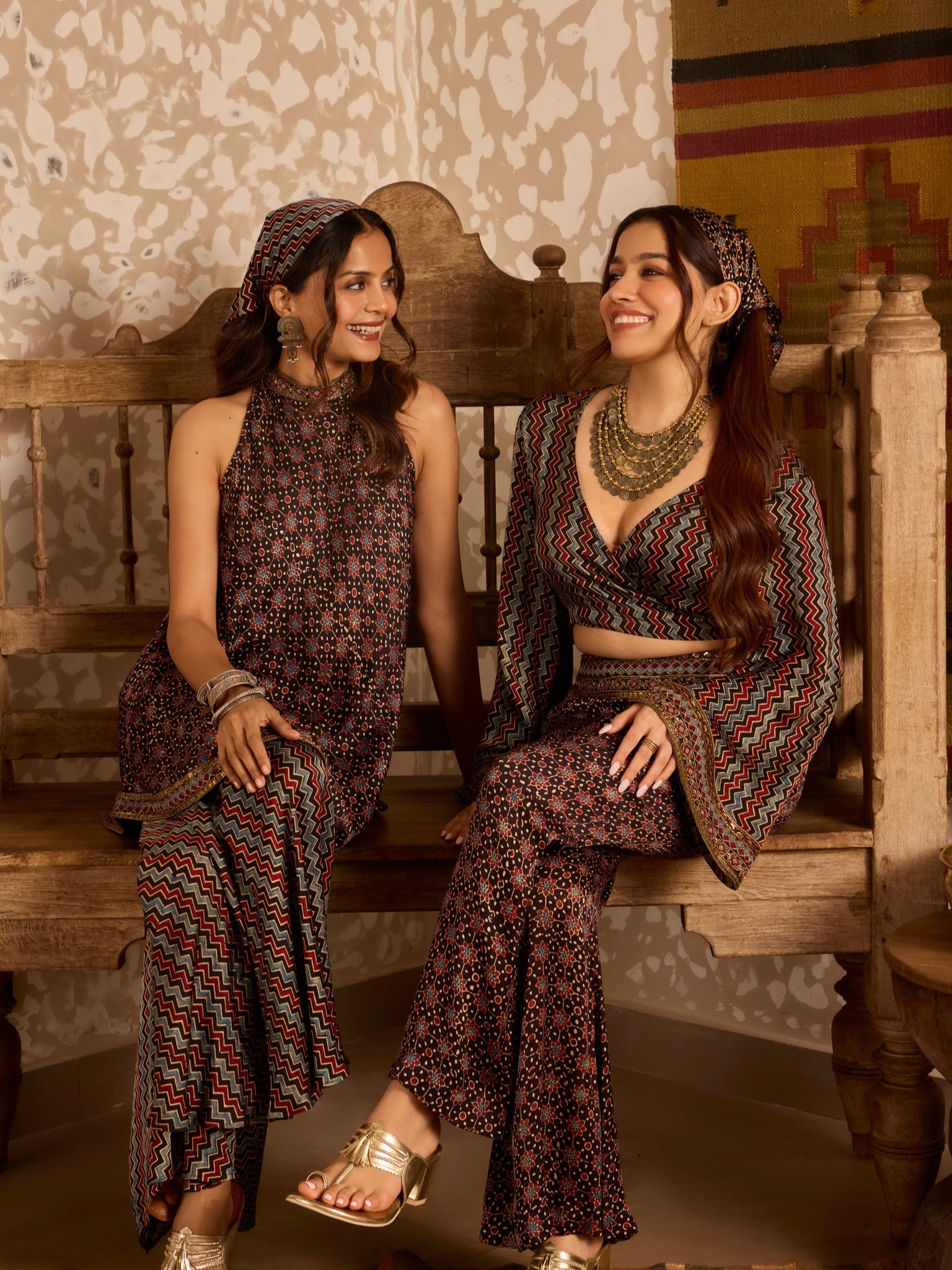 Ajrakh Halter neck tunic with sharara pants