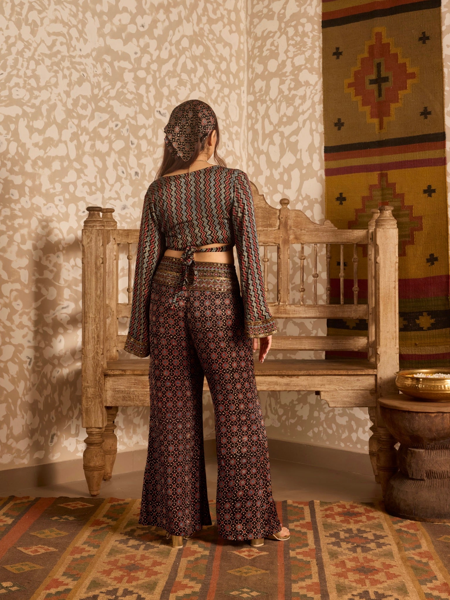 Ajrakh Wrap top with flared pant set