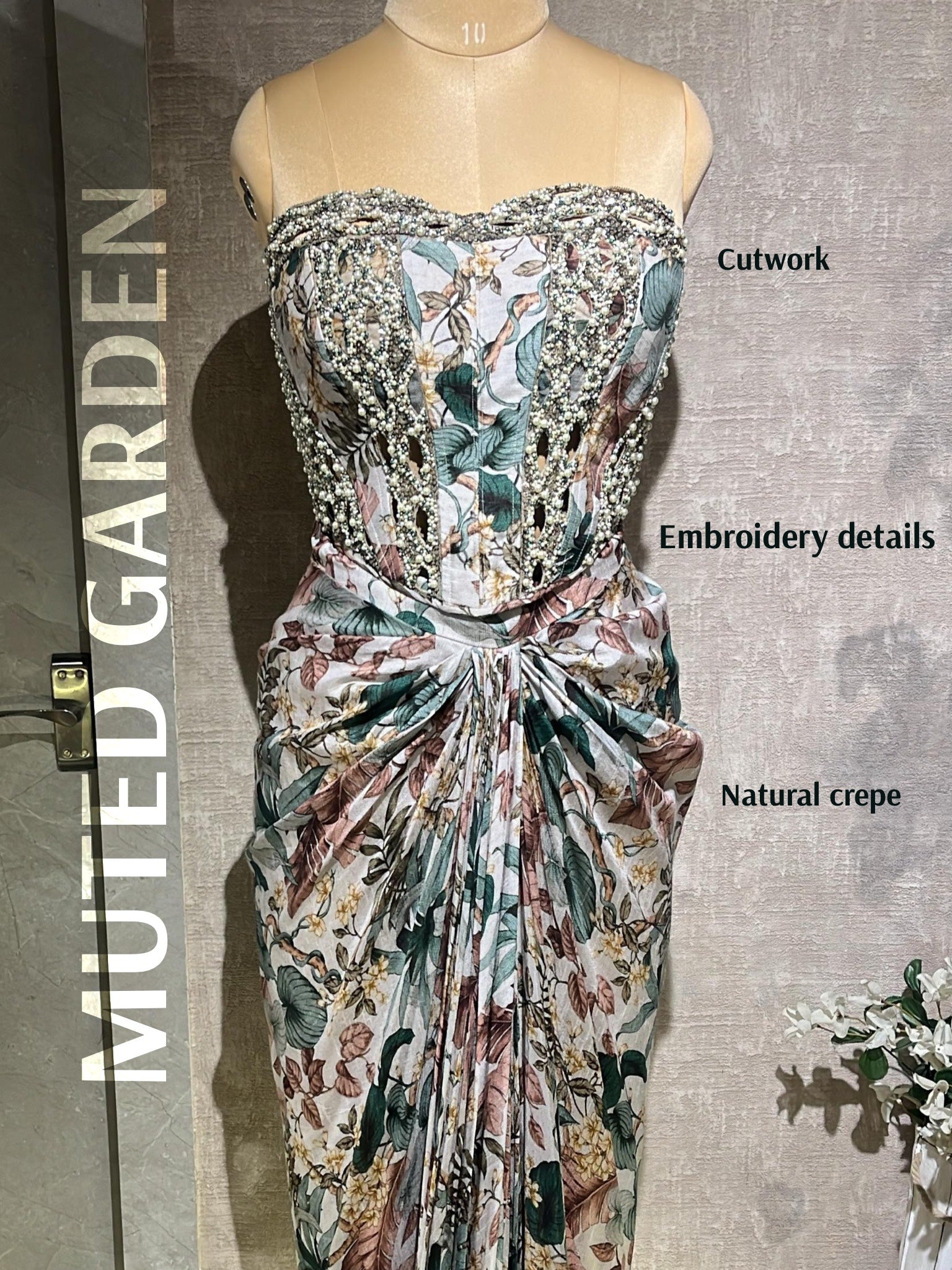Muted Garden Corset with Drape Skirt Set