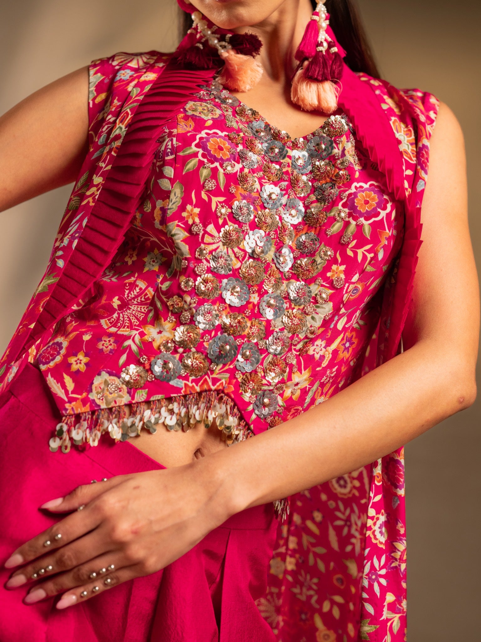 Gulabi Noor Short Top, Wide Leg Pants & Jacket