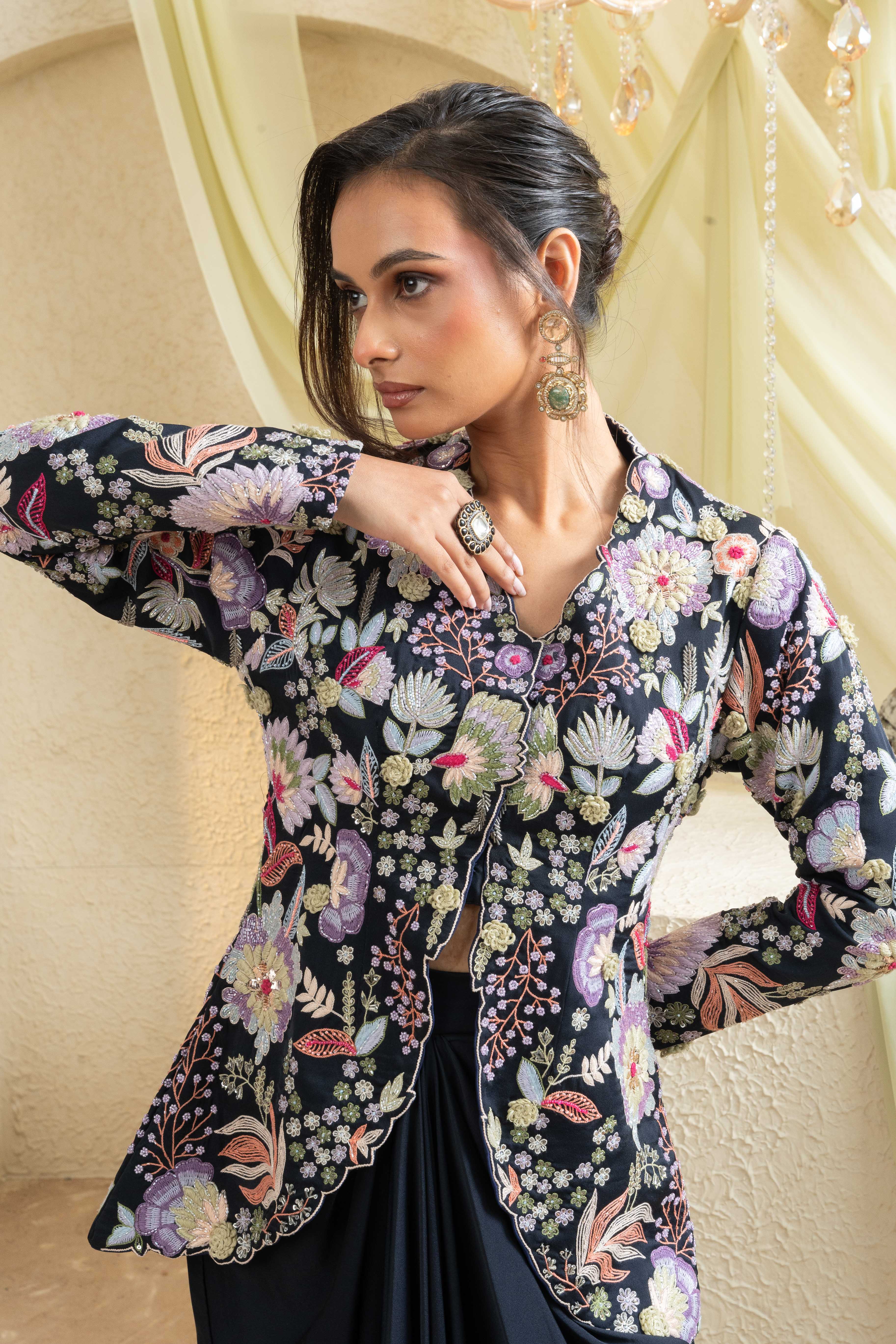Naksh Midnight Blue Embroidered Jacket Set