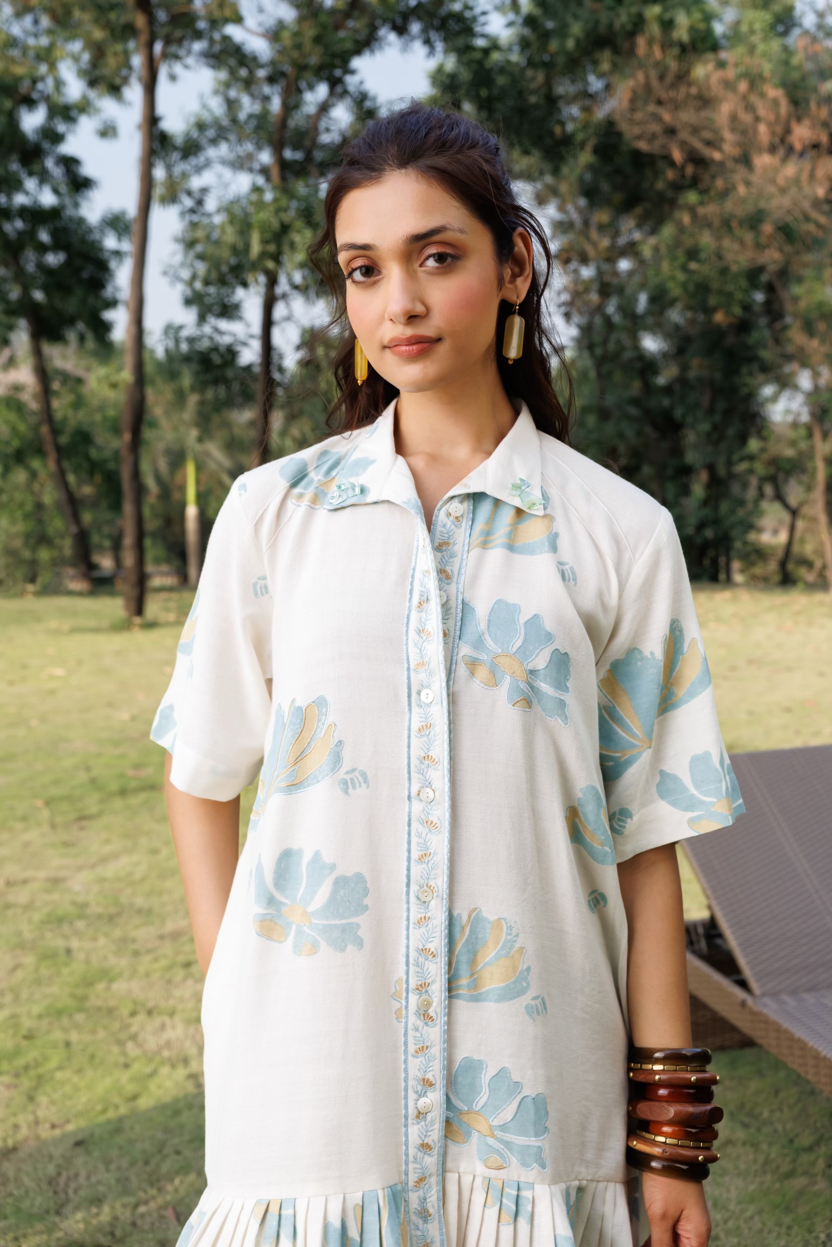 Button Down Pleated Shirt Dress