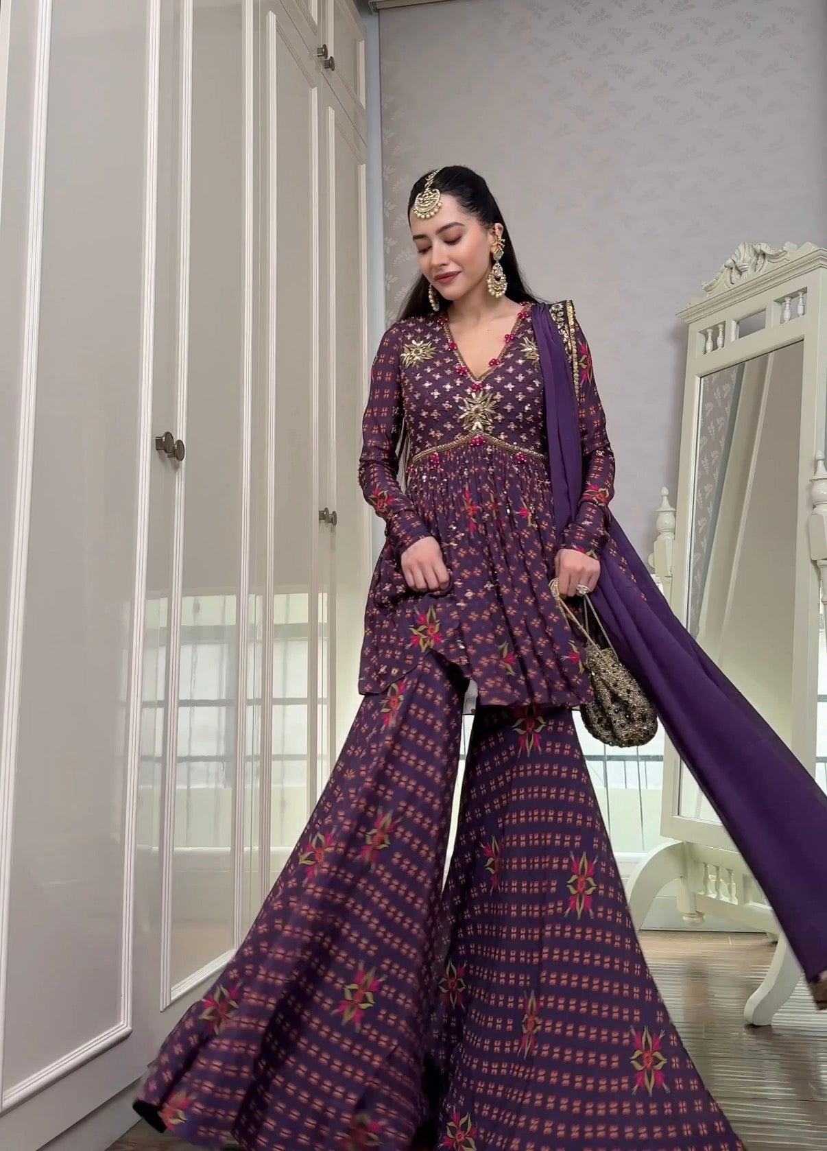 Plum Peplum Top & Sharara Set