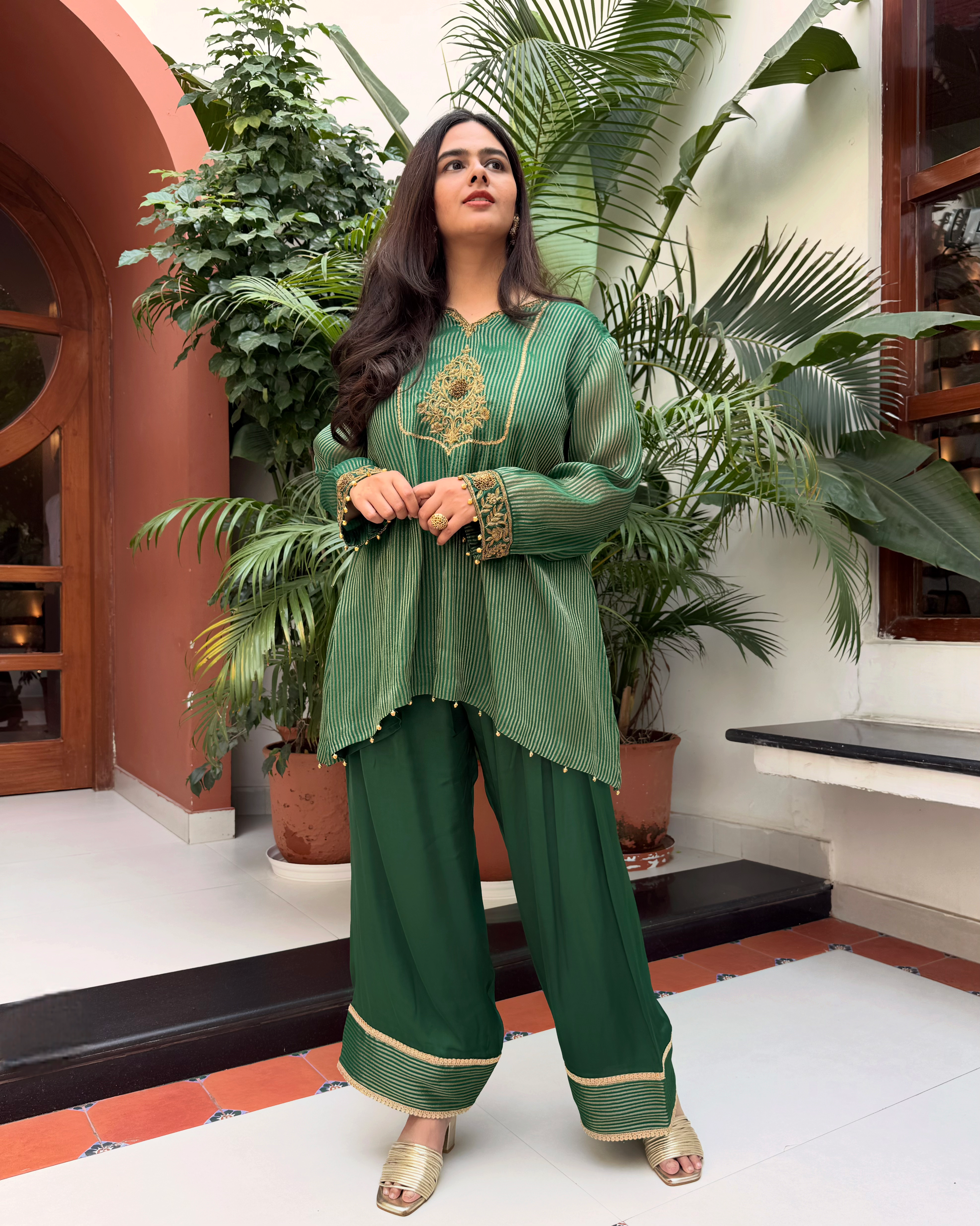 Aanchal Jain | Mehraab Green Farshi Set
