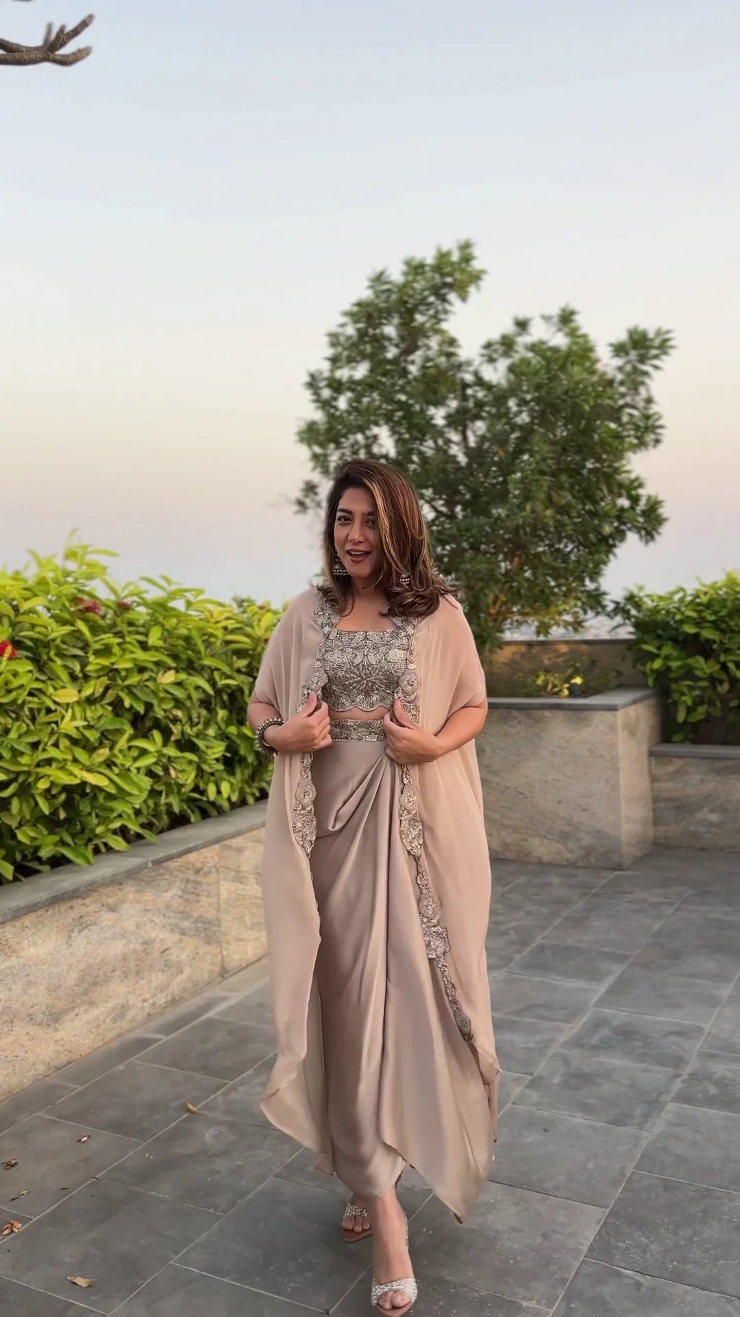 Shamsaad Begum Ivory Embroidered Draped Skirt Set