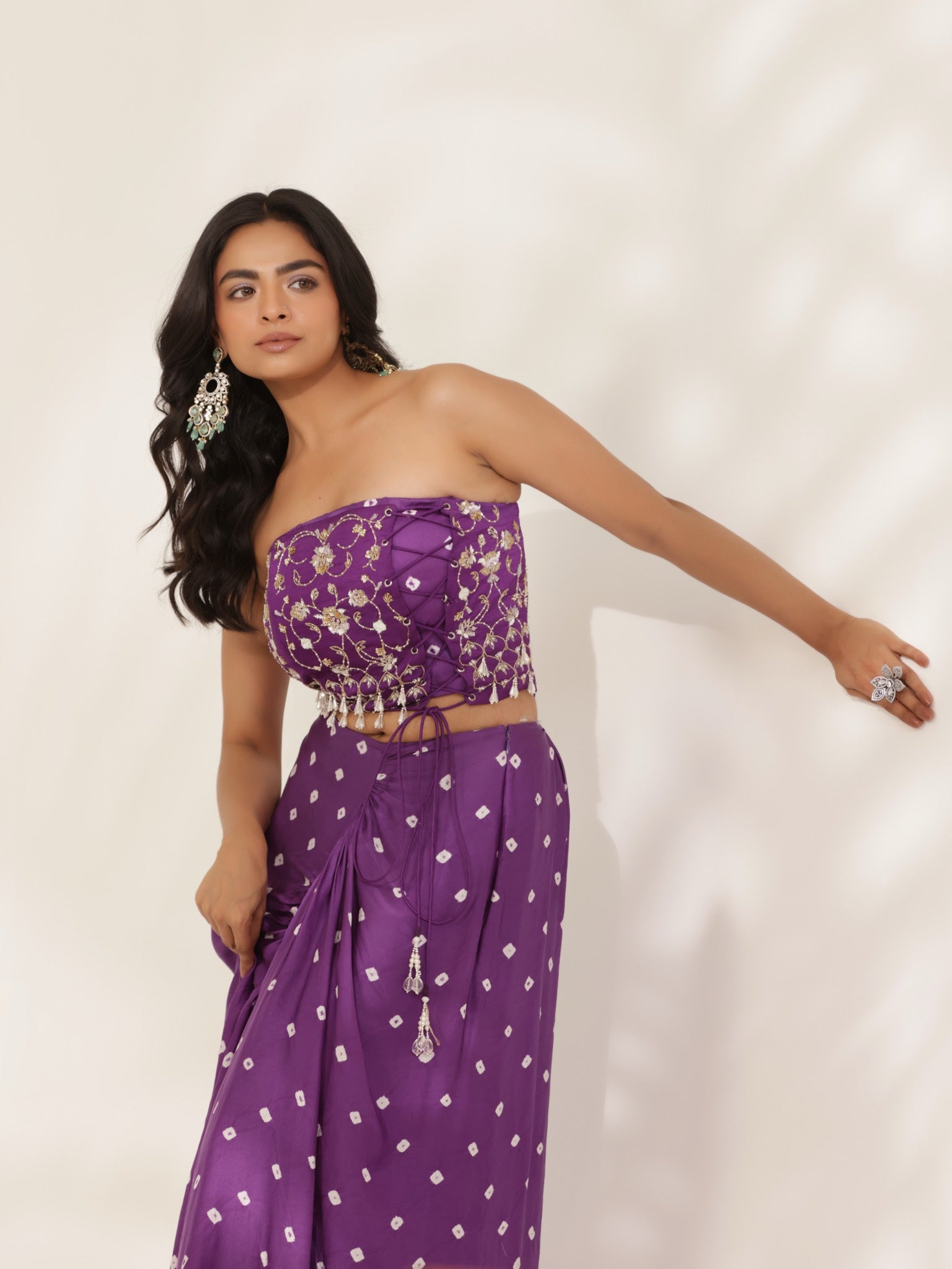 Saavali Purple Drape Skirt Set