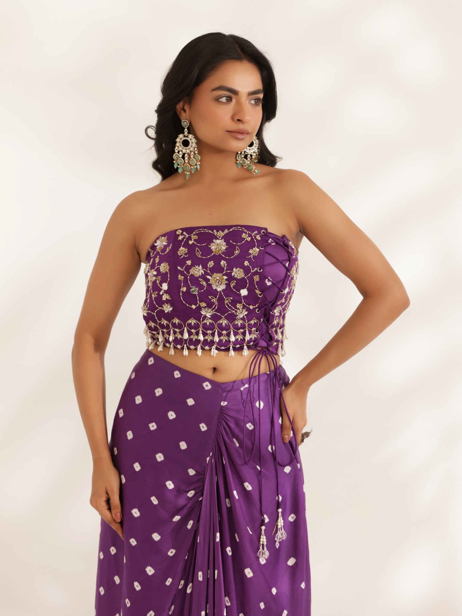 Saavali Purple Drape Skirt Set