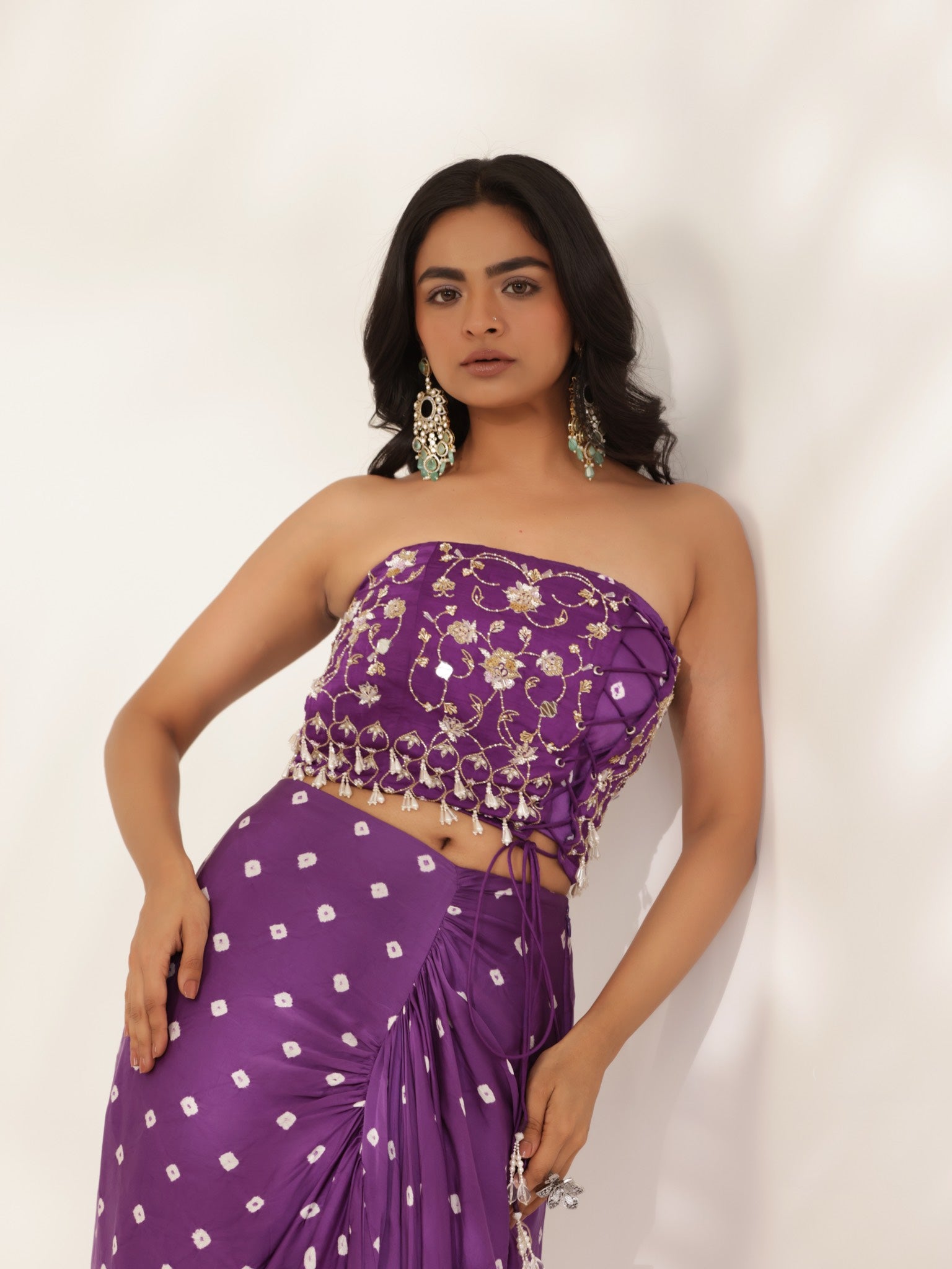 Saavali Purple Drape Skirt Set