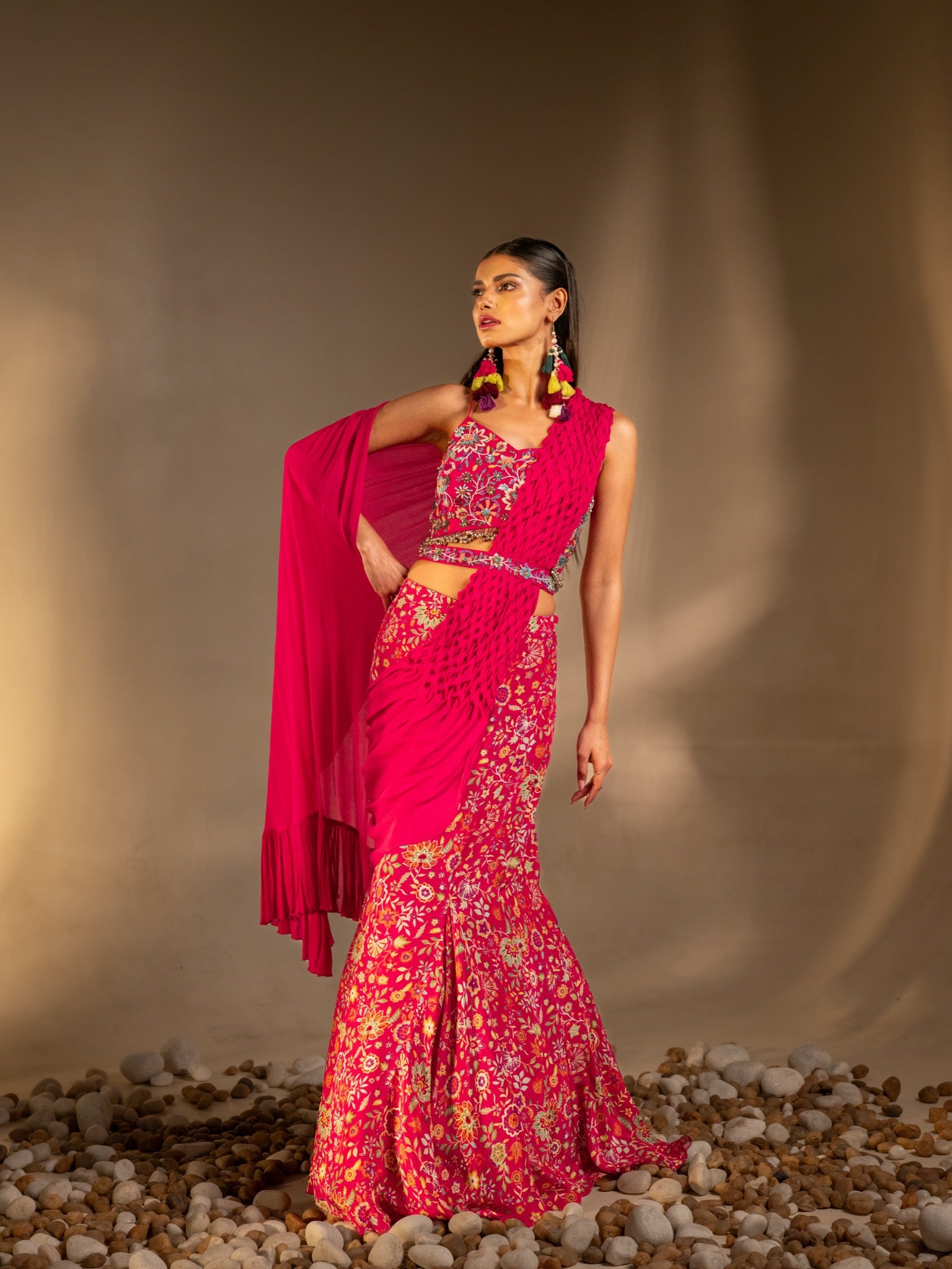 Gulab Noor Fish Tail Style Skirt with Blouse & Origami Dupatta