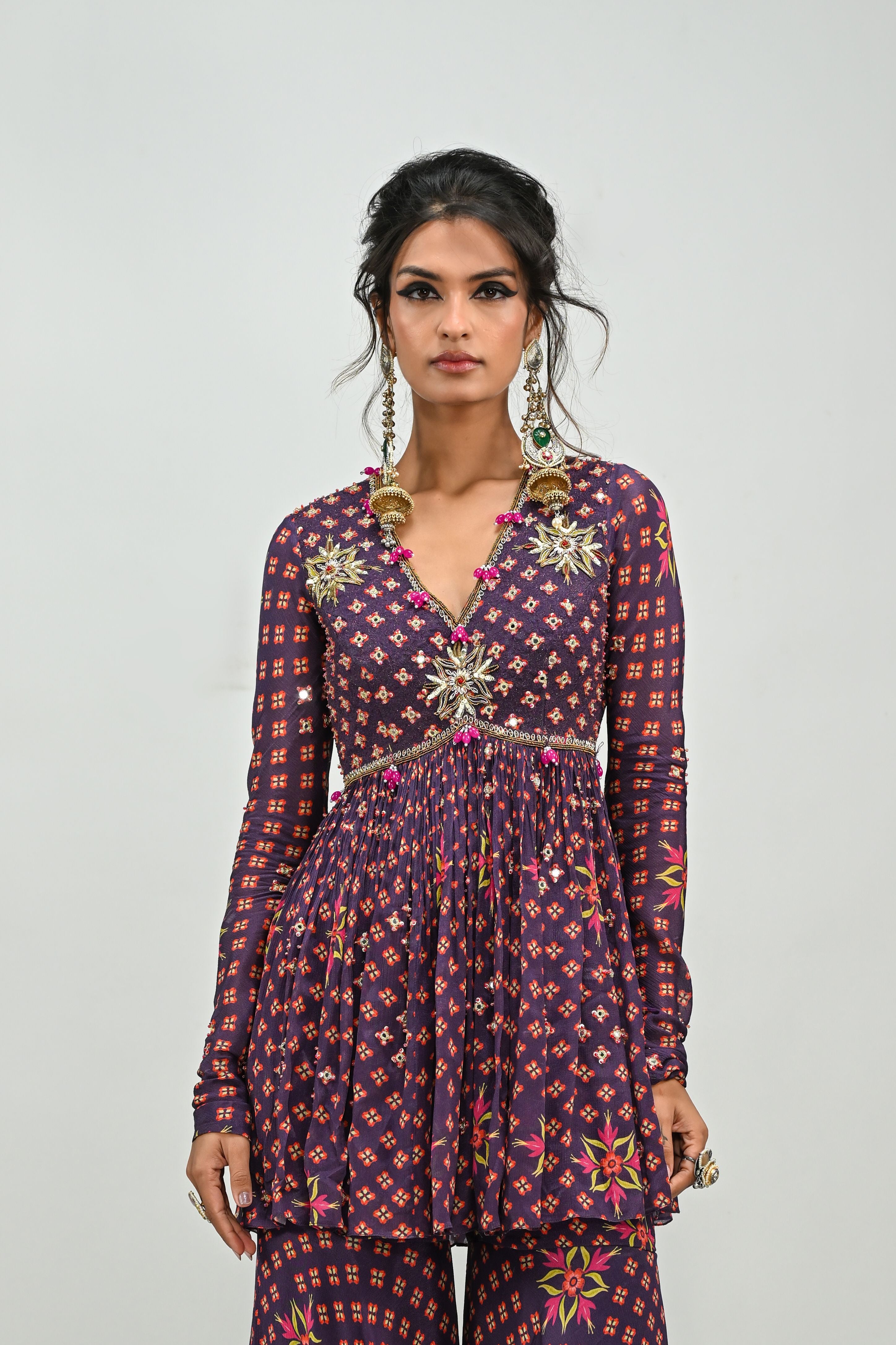 Plum Peplum Top & Sharara Set