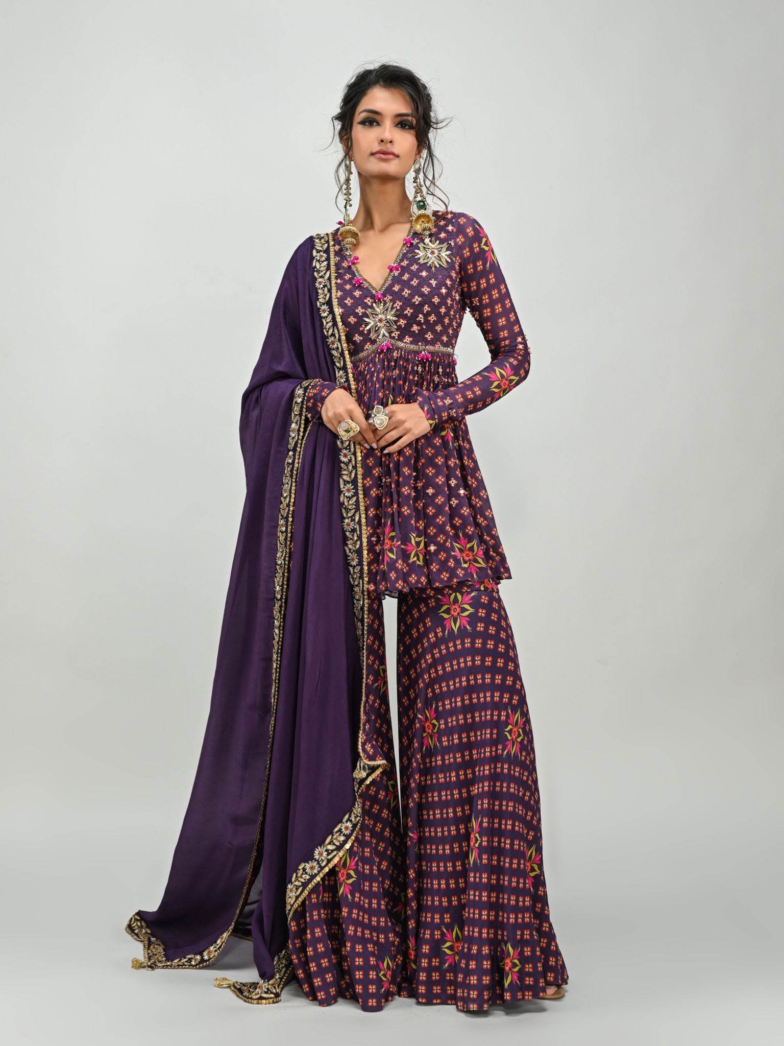 Plum Peplum Top & Sharara Set
