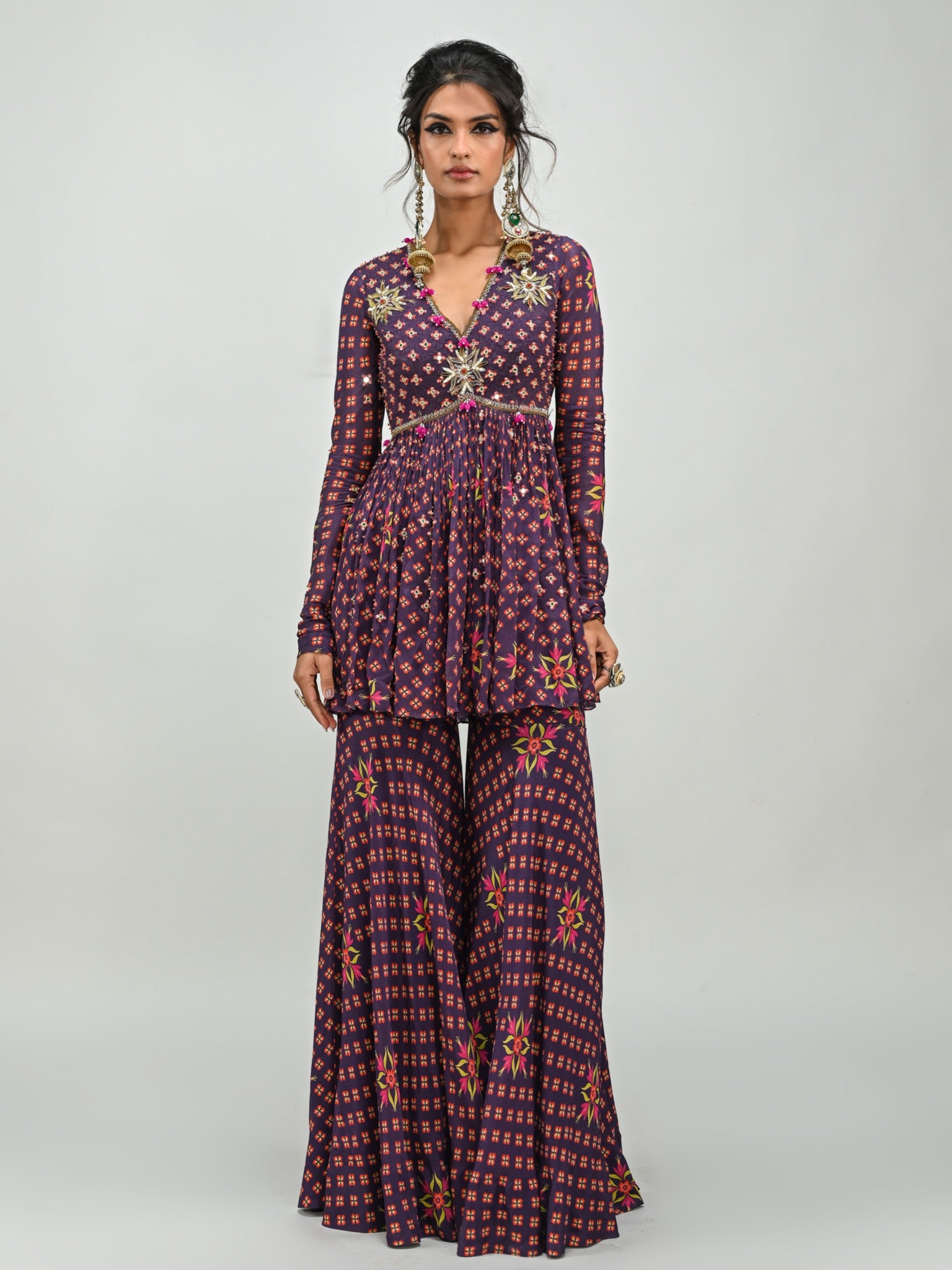 Plum Peplum Top & Sharara Set