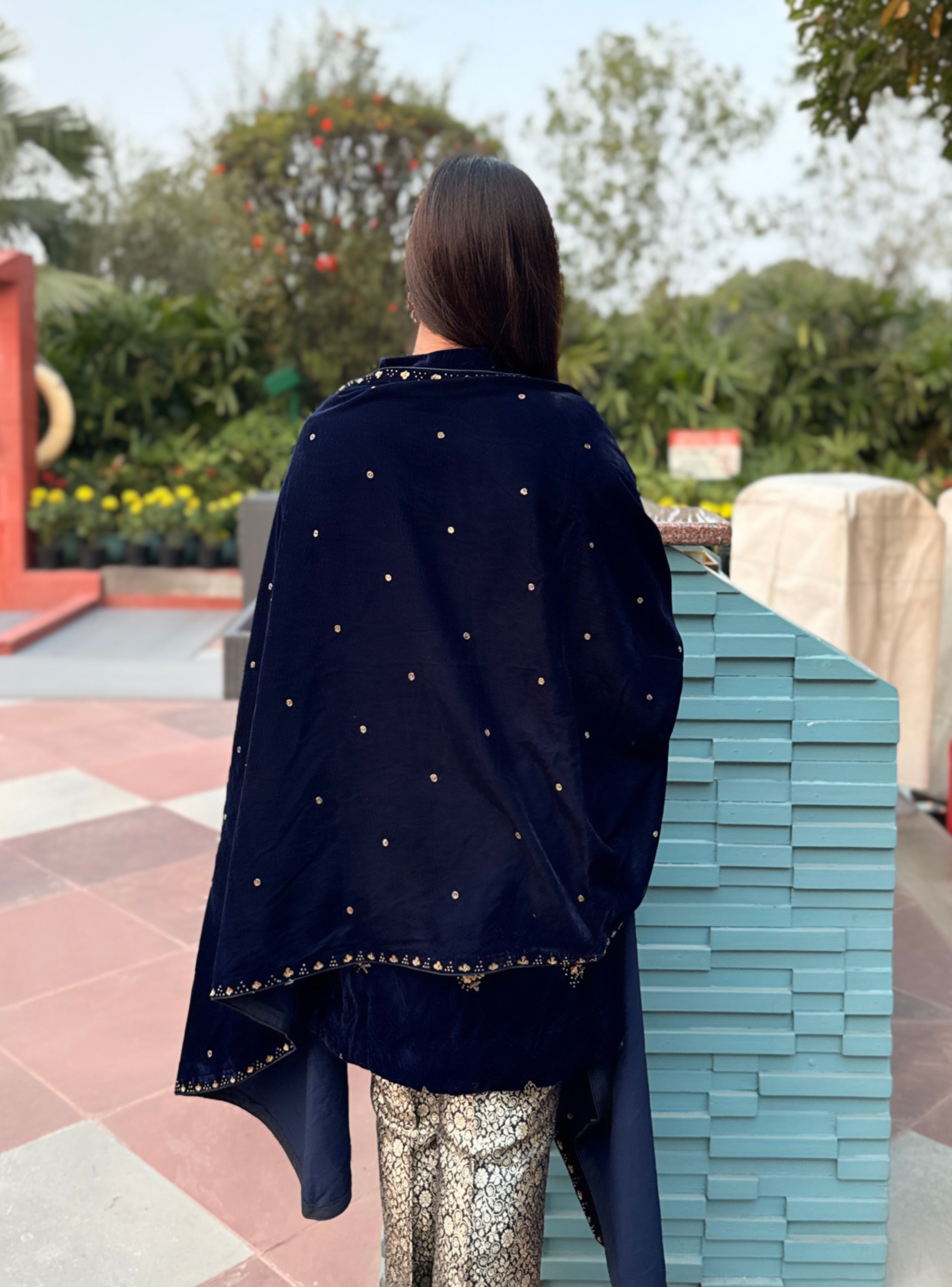 Shab Velvet Kurta with Brocade Pant Set