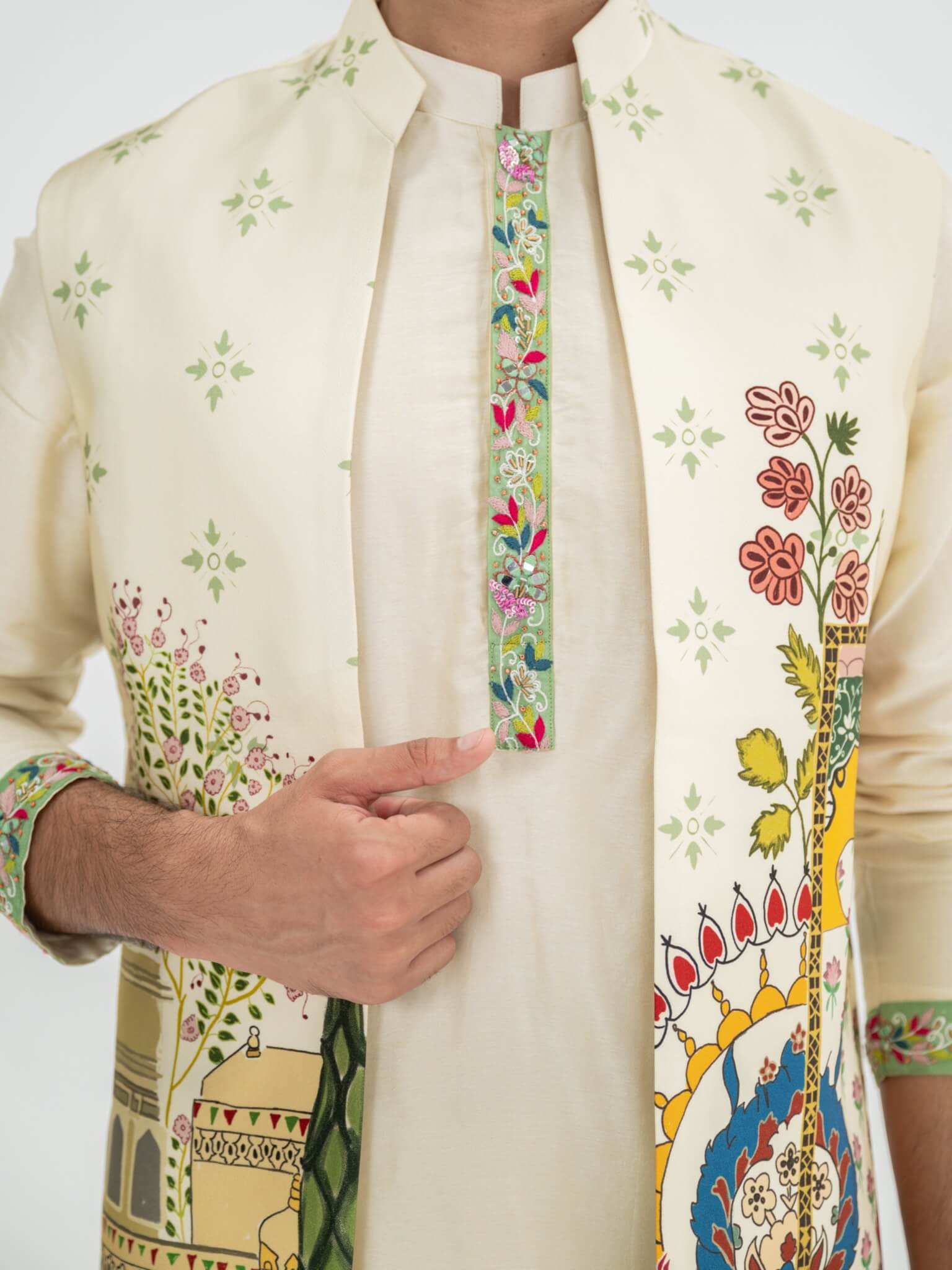 Rang 2.0 Cream Mughal Jacket Kurta Set