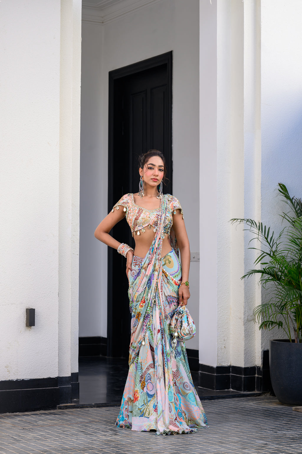 Gardenia Highlighted Pre Drape Saree