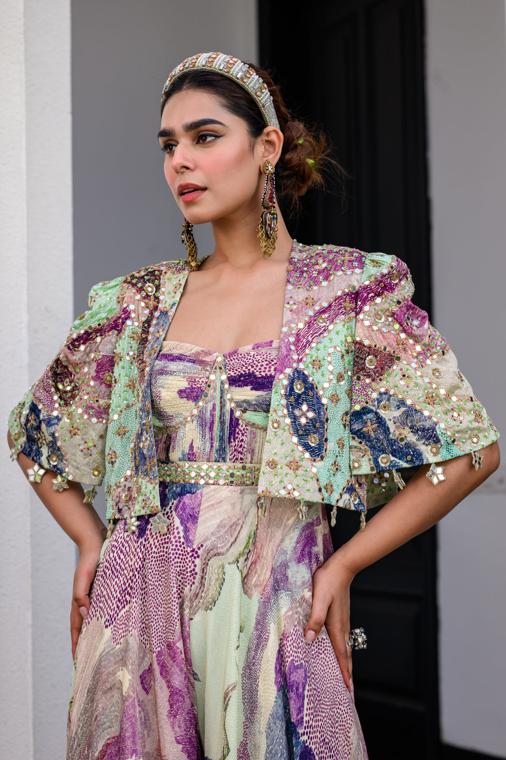 Eden Jump Suit Paidawn With Cape Jacket Set