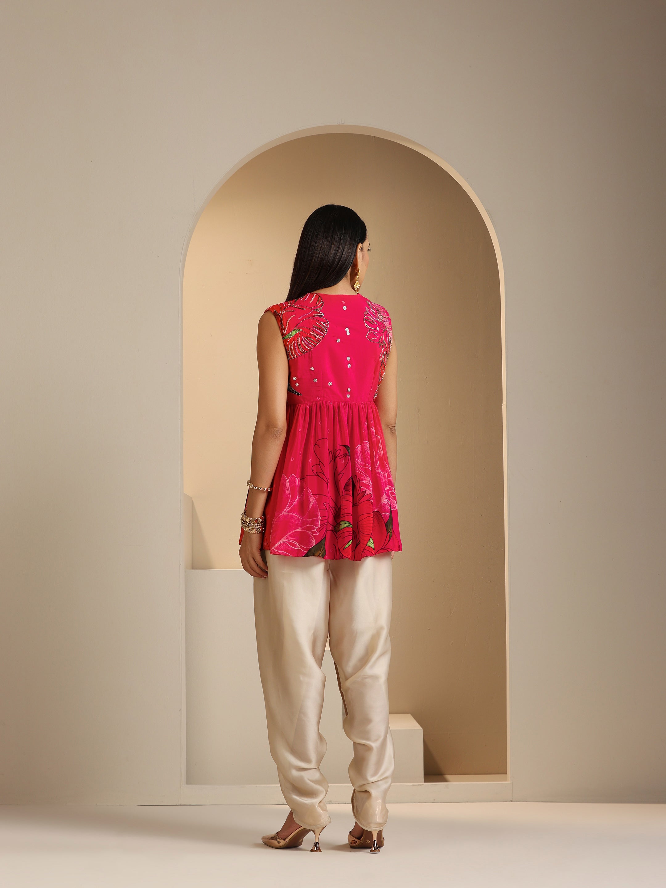 Iraa Embroidered Peplum Top with Dhoti Pant Set
