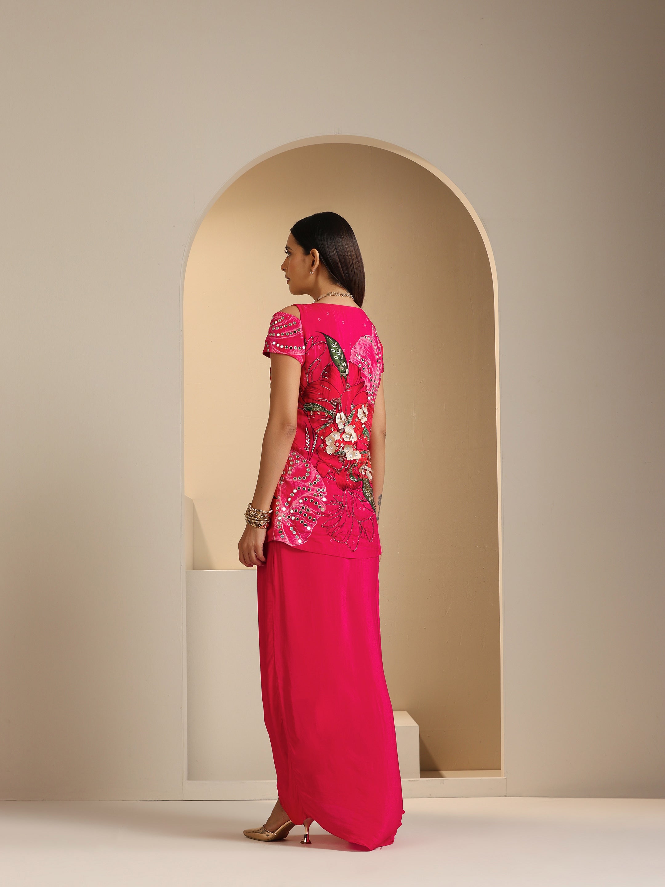 Safaa Hand Embroidered Jacket with Draped Skirt