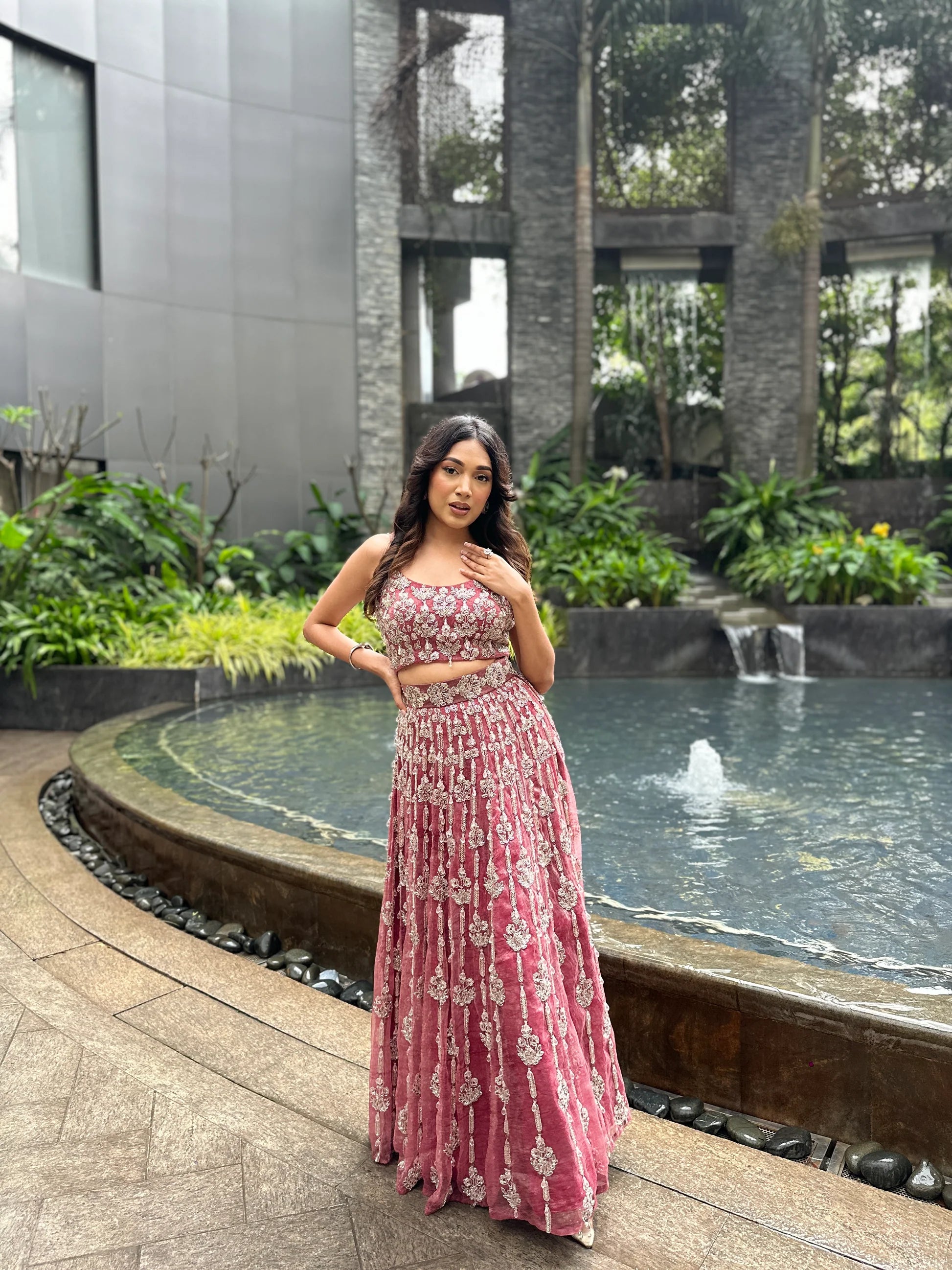 Cipul Artul in Rose Crystal Lehenga Set