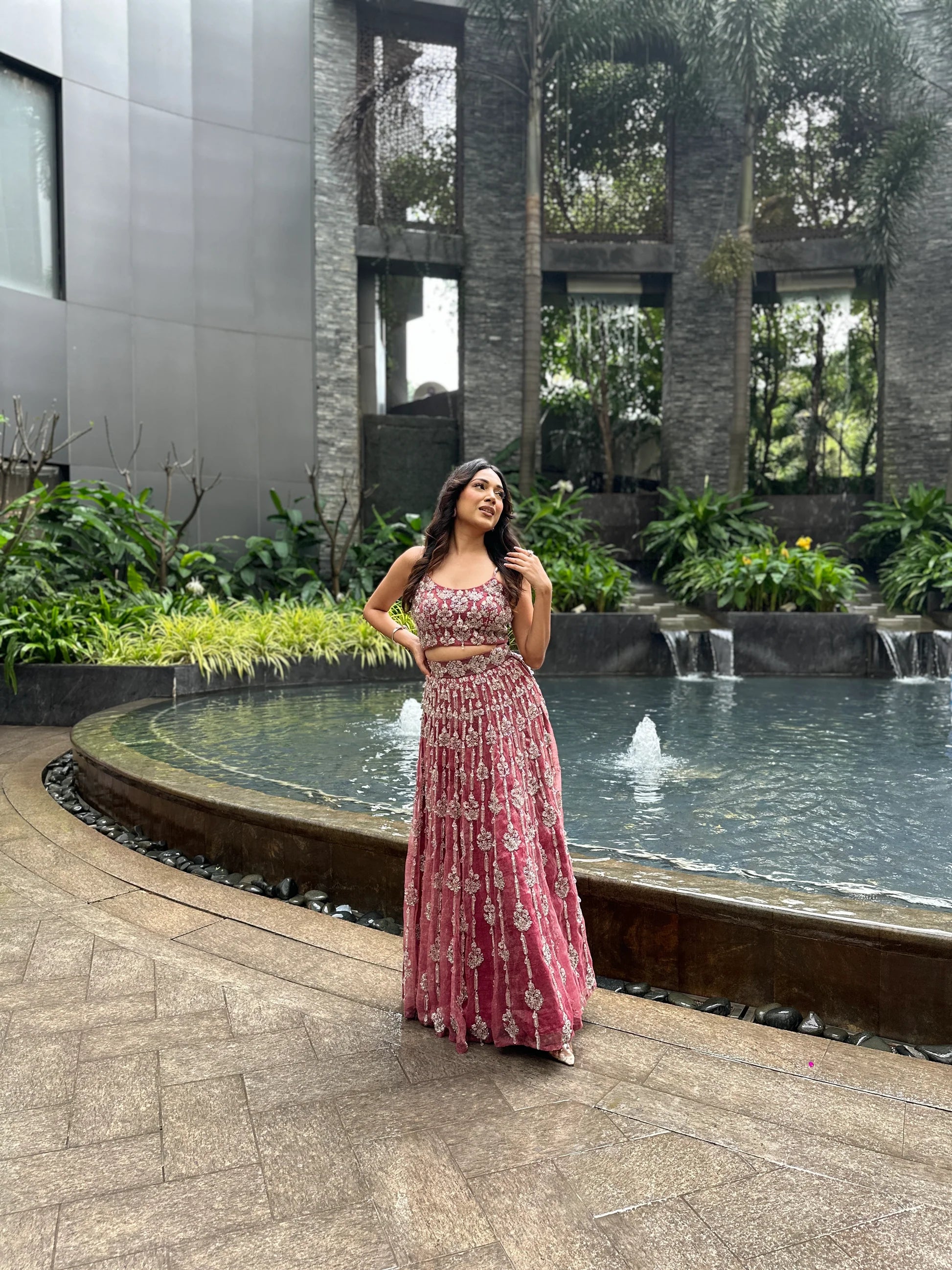 Cipul Artul in Rose Crystal Lehenga Set